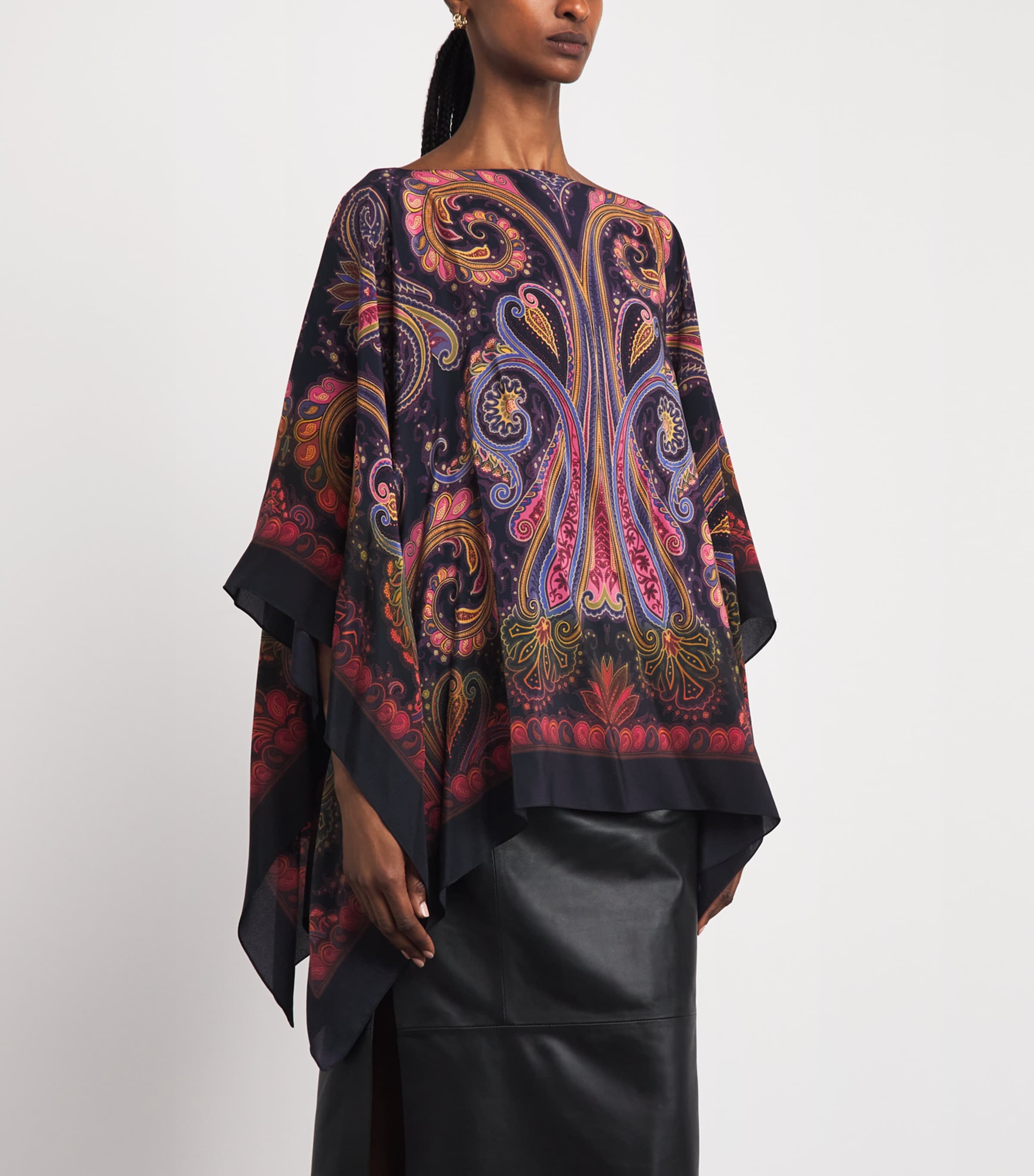 Etro Womens Silk Paisley Poncho Blouse Print/blue Bs Image 4