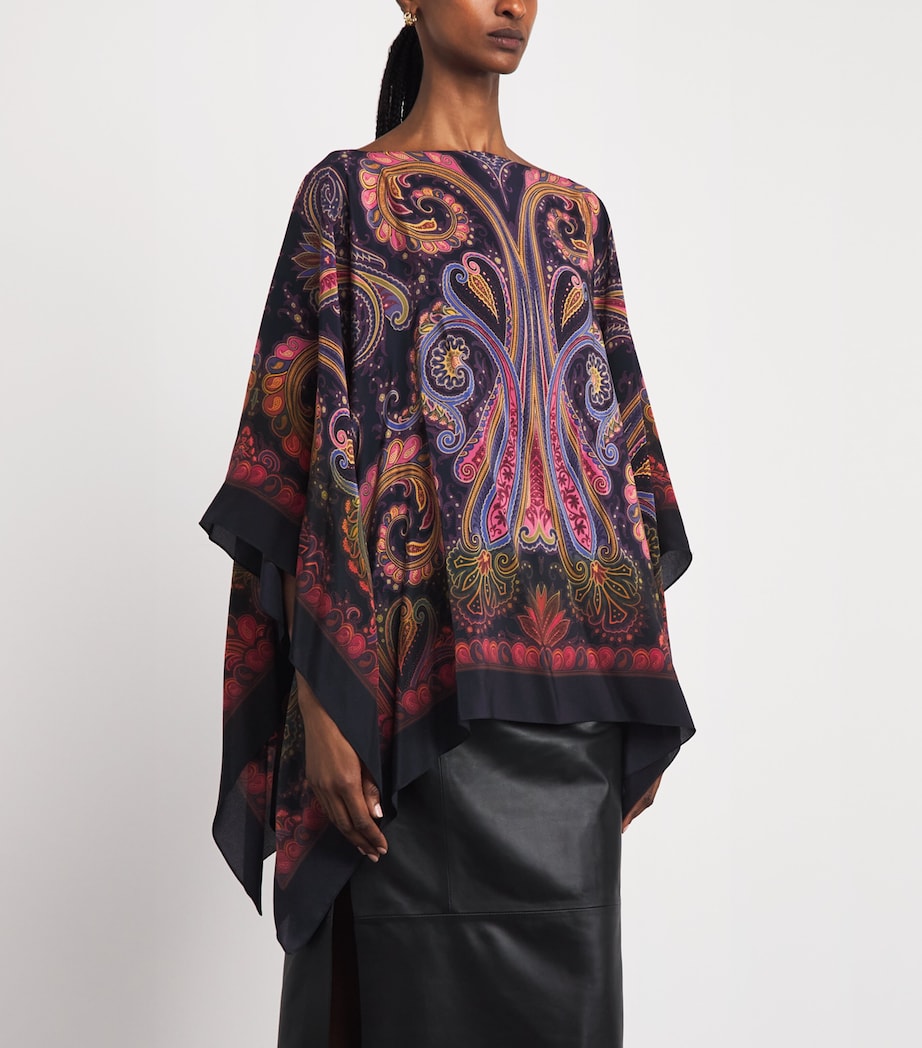Etro Womens Silk Paisley Poncho Blouse Print/blue Bs Image 4