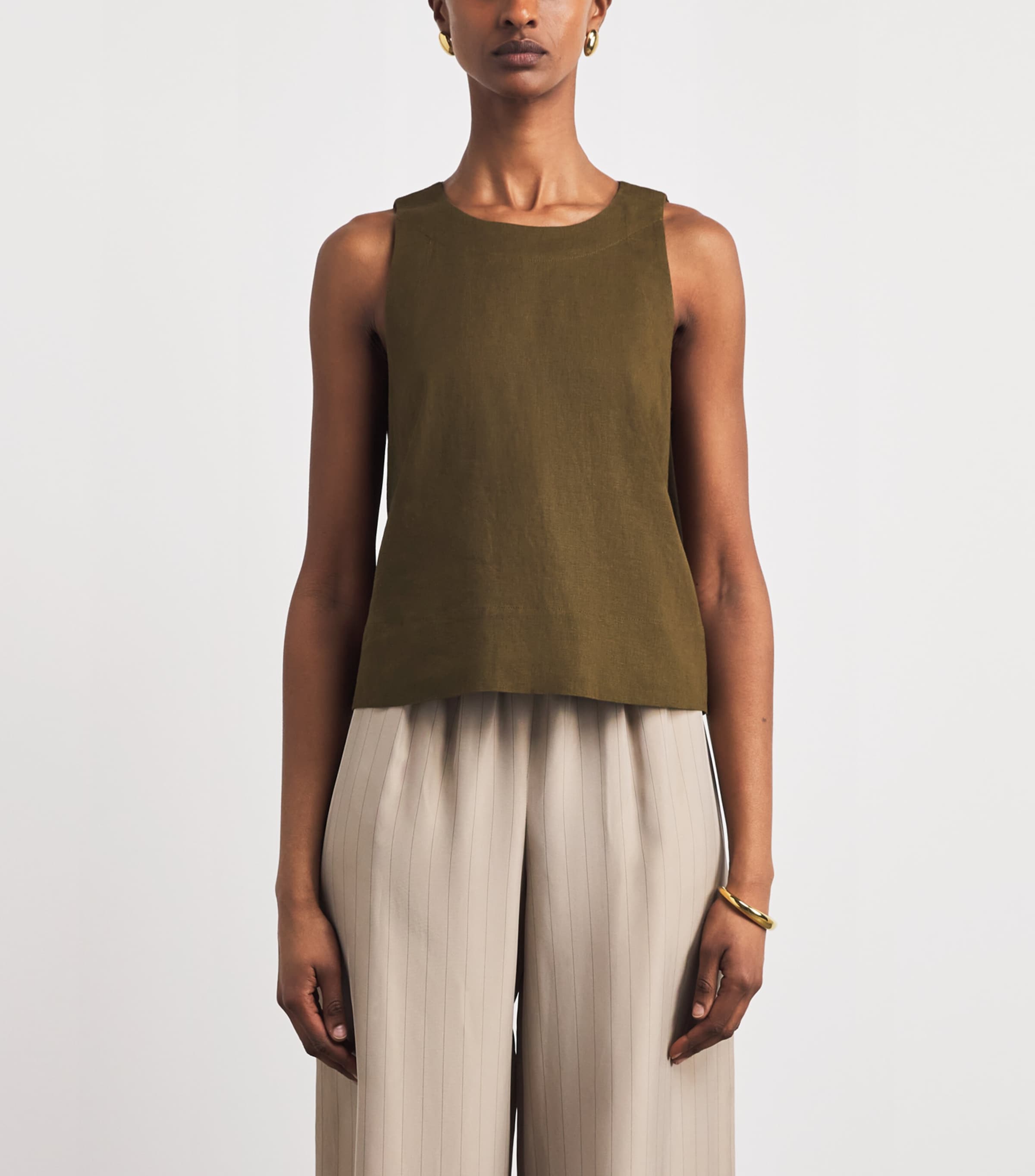 ME+EM Womens Linen-Blend Creaseless Shell Top Olive Green Image 4