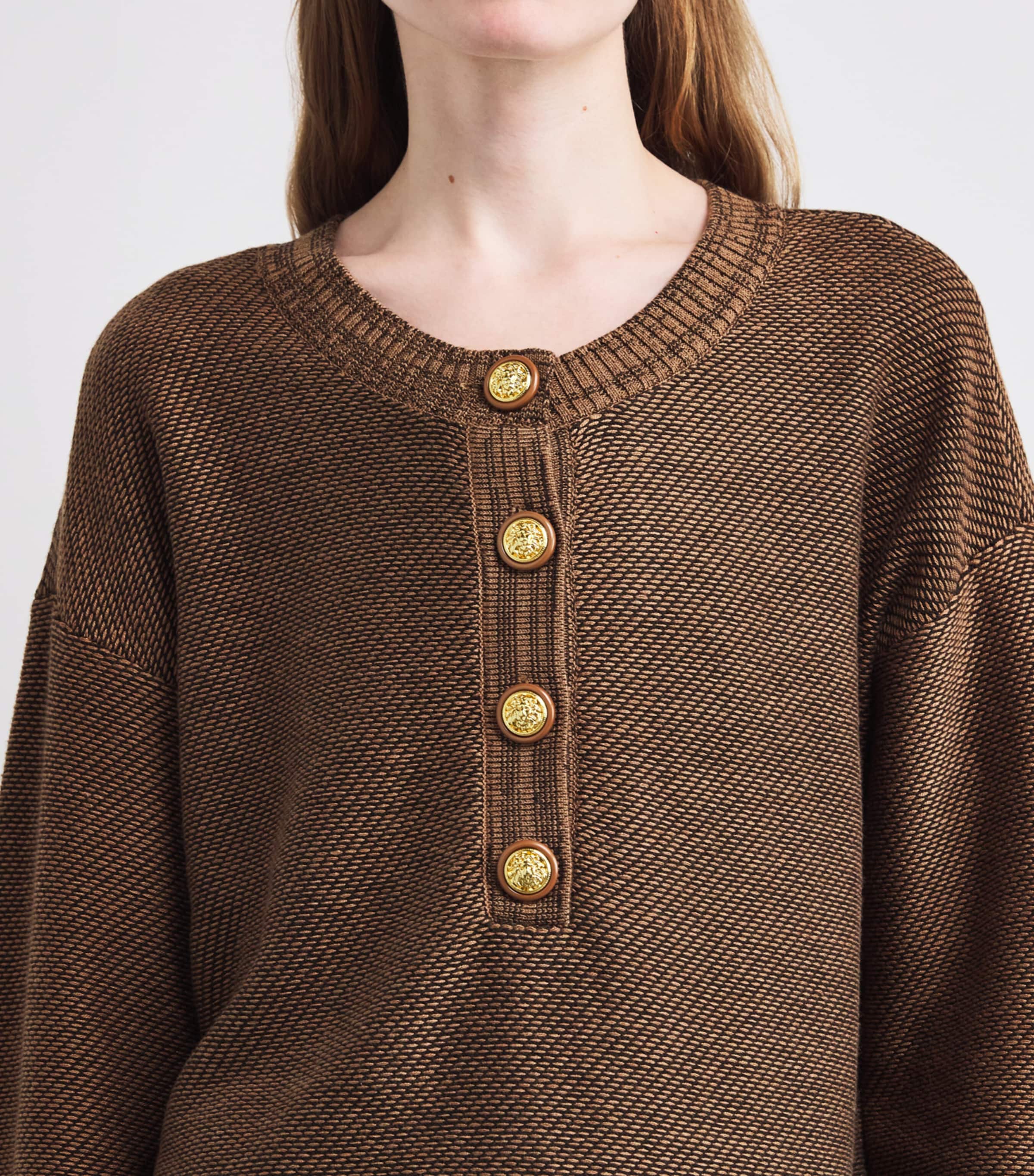 Haddasah Henley Sweater CAMEL MULTI/GLD CMMG Image 6