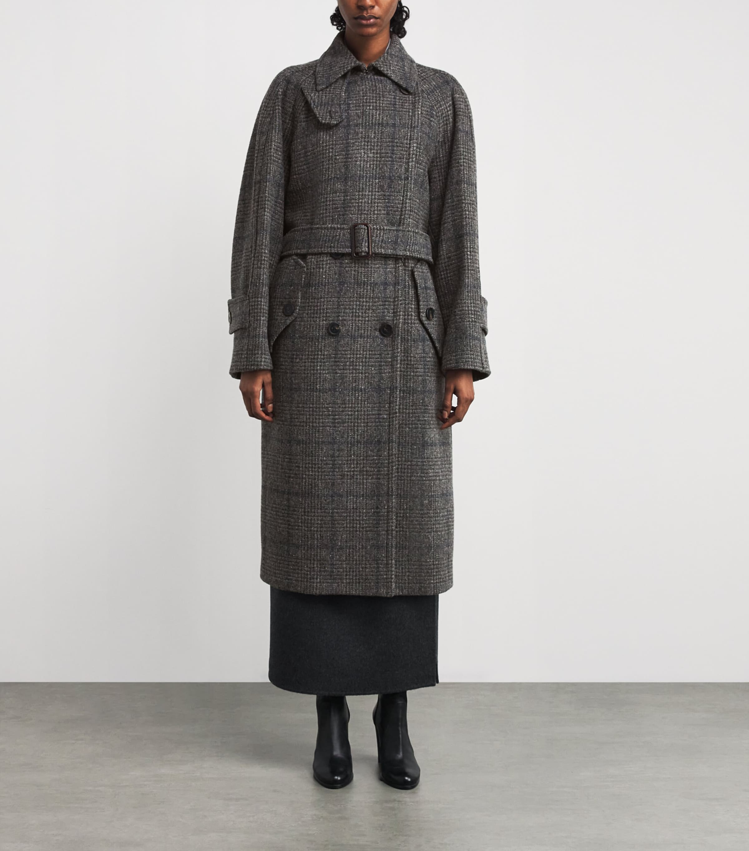 Wool Tweed Prince of Wales Check Overcoat DARK GREY Image 3