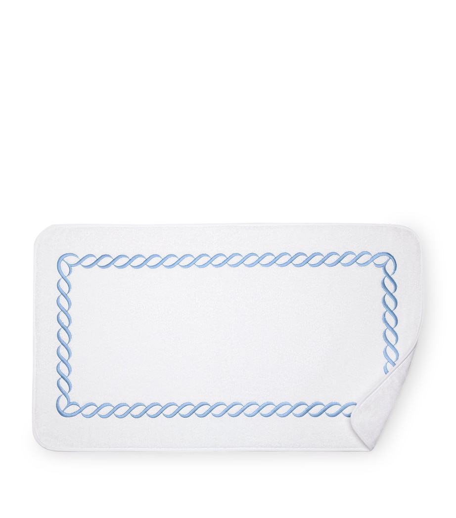 Cotton Treccia Bath Mat (50cm x 90cm) WHT/MEDIUM BLUE Image 1