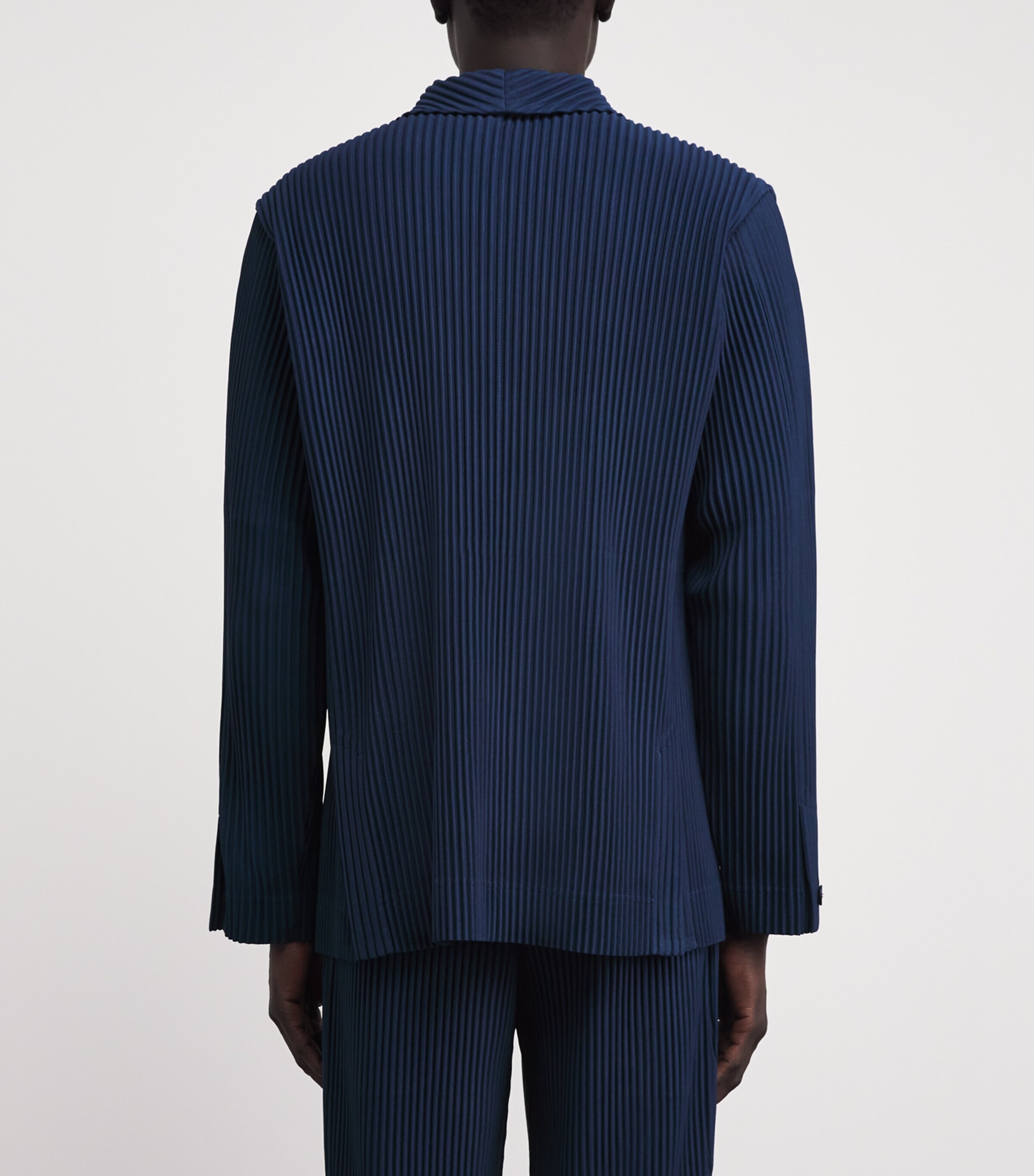 Homme Plissé Issey Miyake Navy Pleated Double-Breasted Blazer