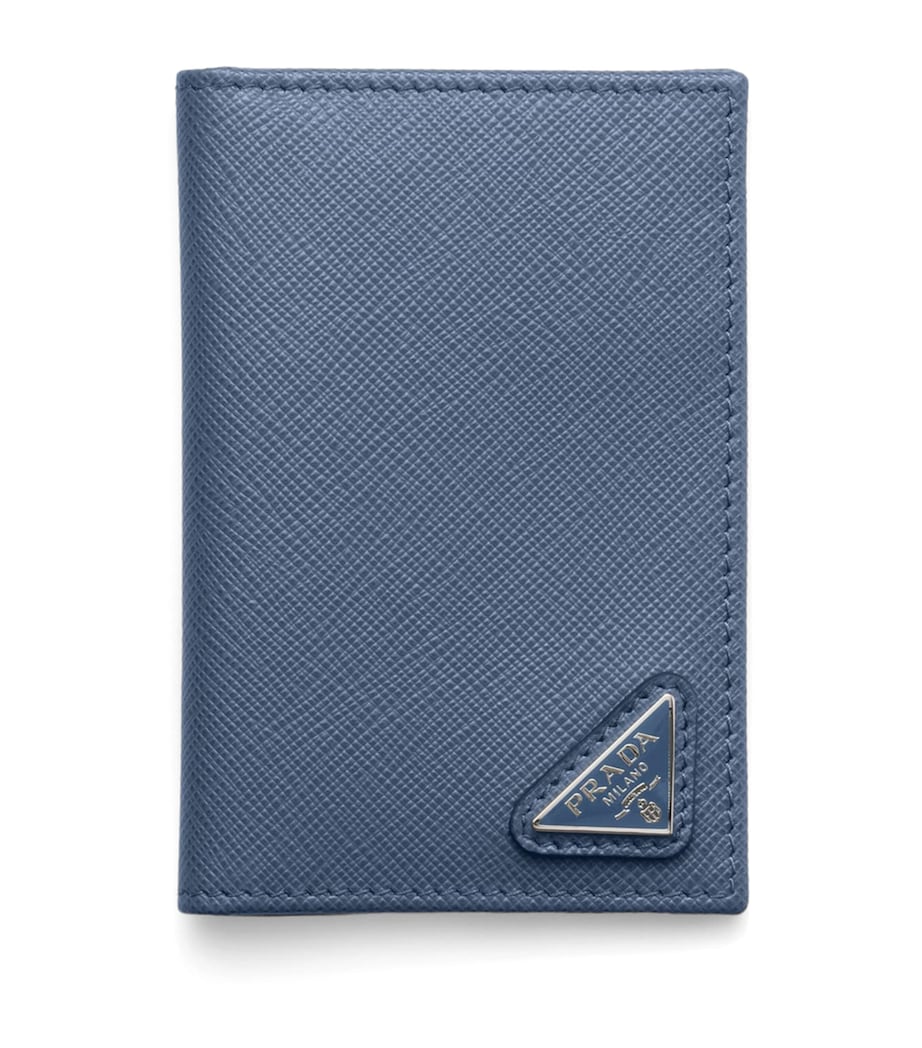 Prada Saffiano Leather Bifold Card Holder Blue Image 1