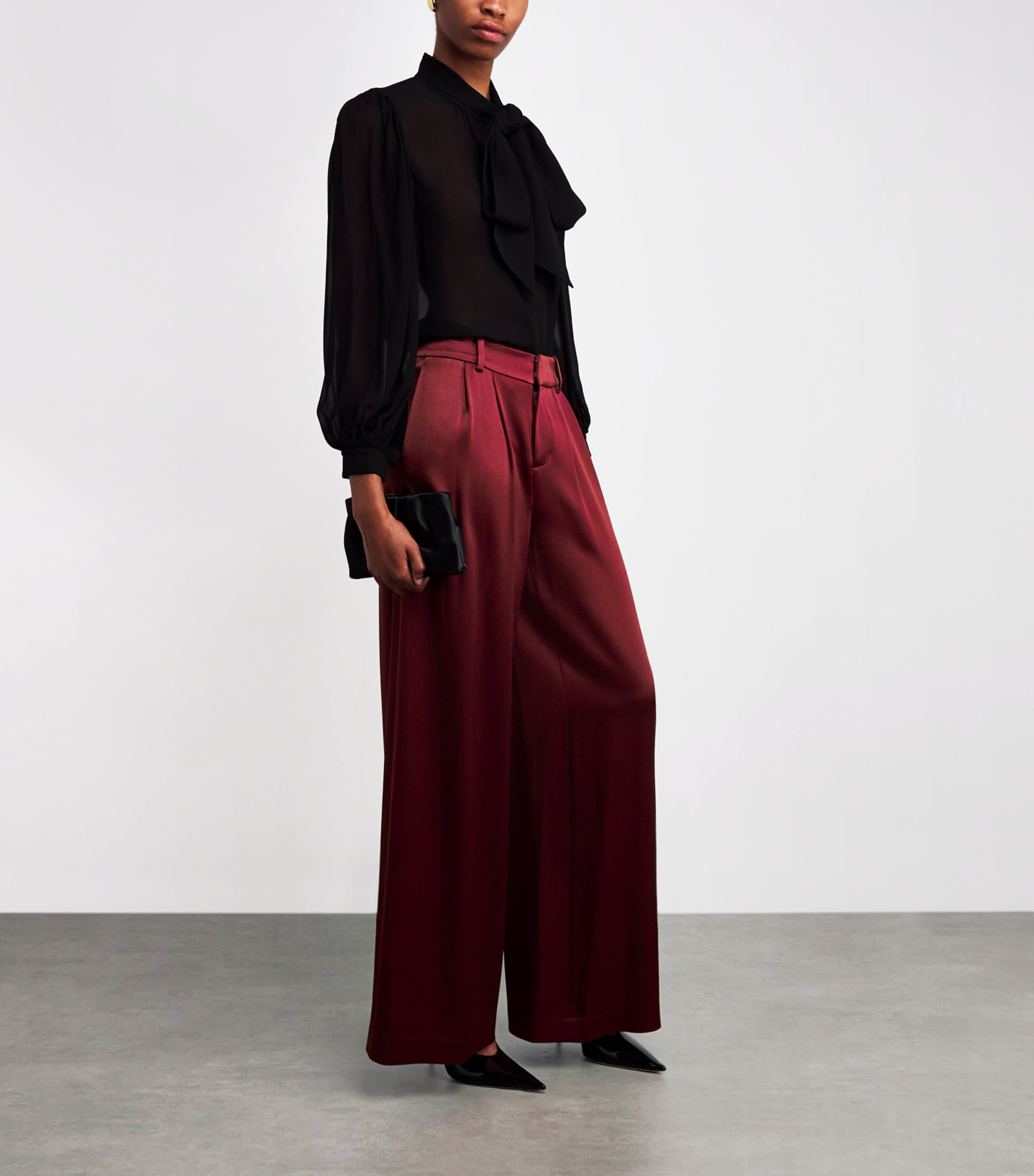 Satin Kennedy Wide-Leg Trousers I606 OXBLOOD Image 2