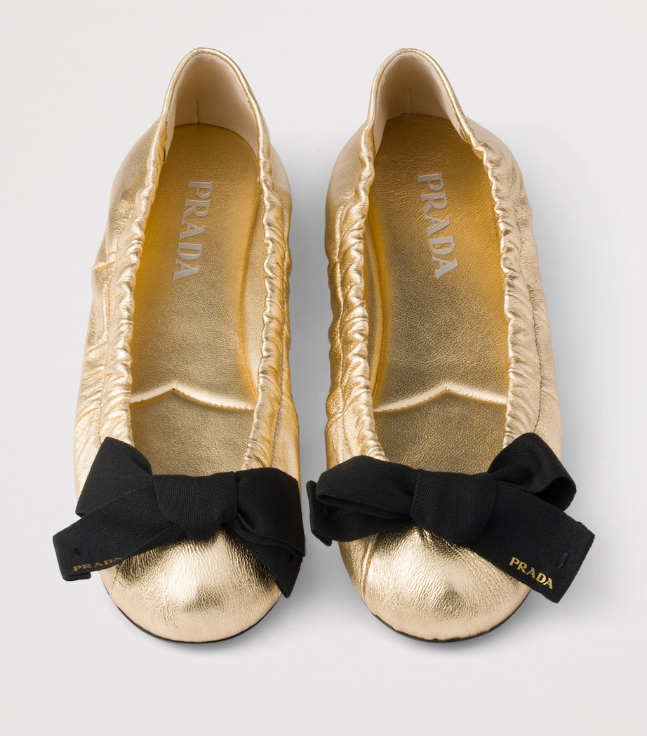Prada Metallic Nappa Leather Bow Ballet Flats Gold/silver Image 4
