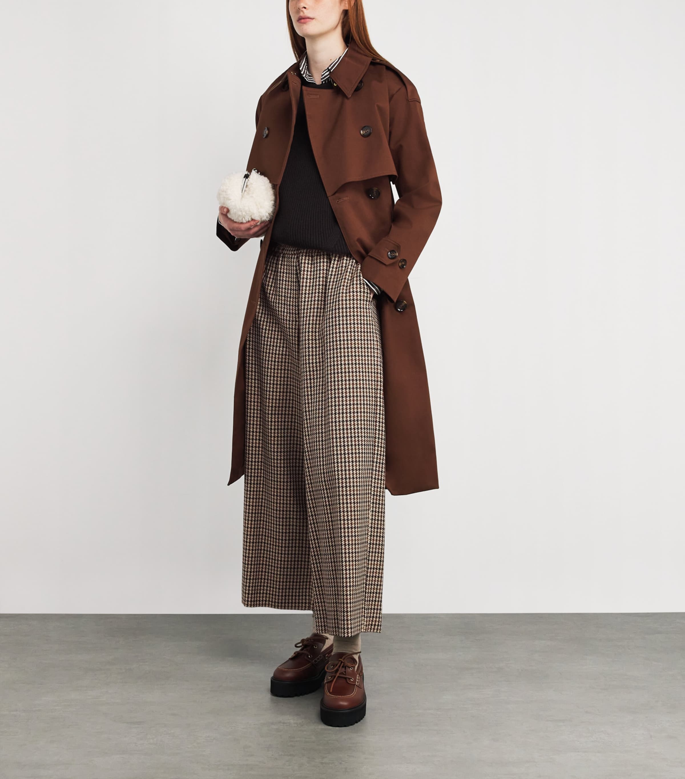 Virgin Wool-Cotton Houndstooth Trousers WINE-COLOURED Image 2