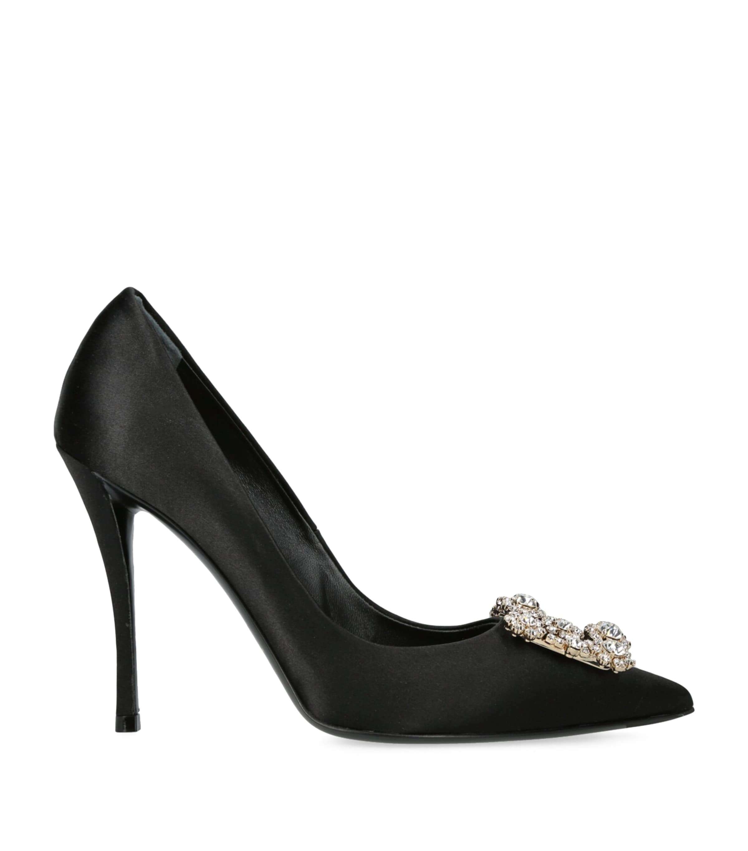 Roger Vivier 65 Crystal Flower Buckle Satin Pumps In Black