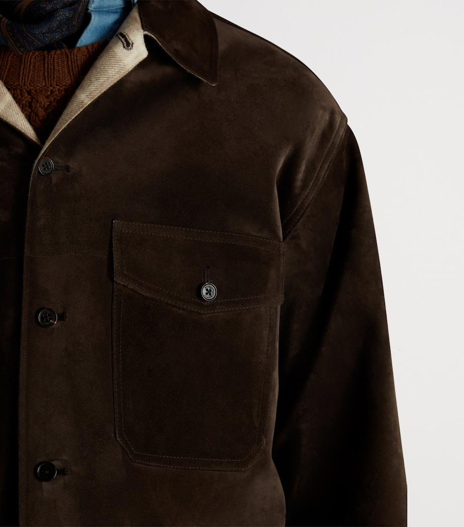 Suede Cashmere-Lined Overshirt 201BROWN Image 4