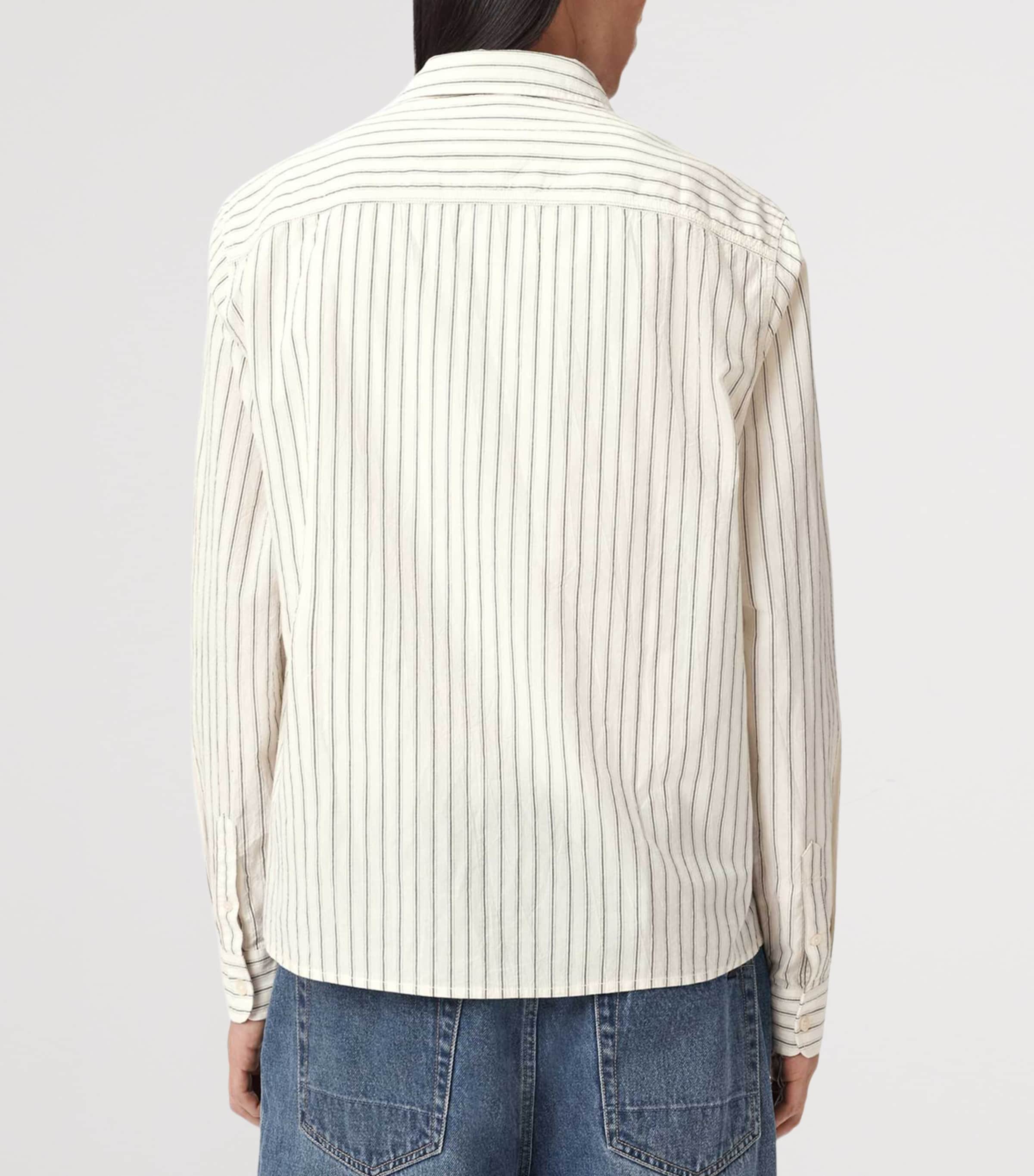 AllSaints Mens Organic Cotton Stripe Shirt Pebble White Image 4