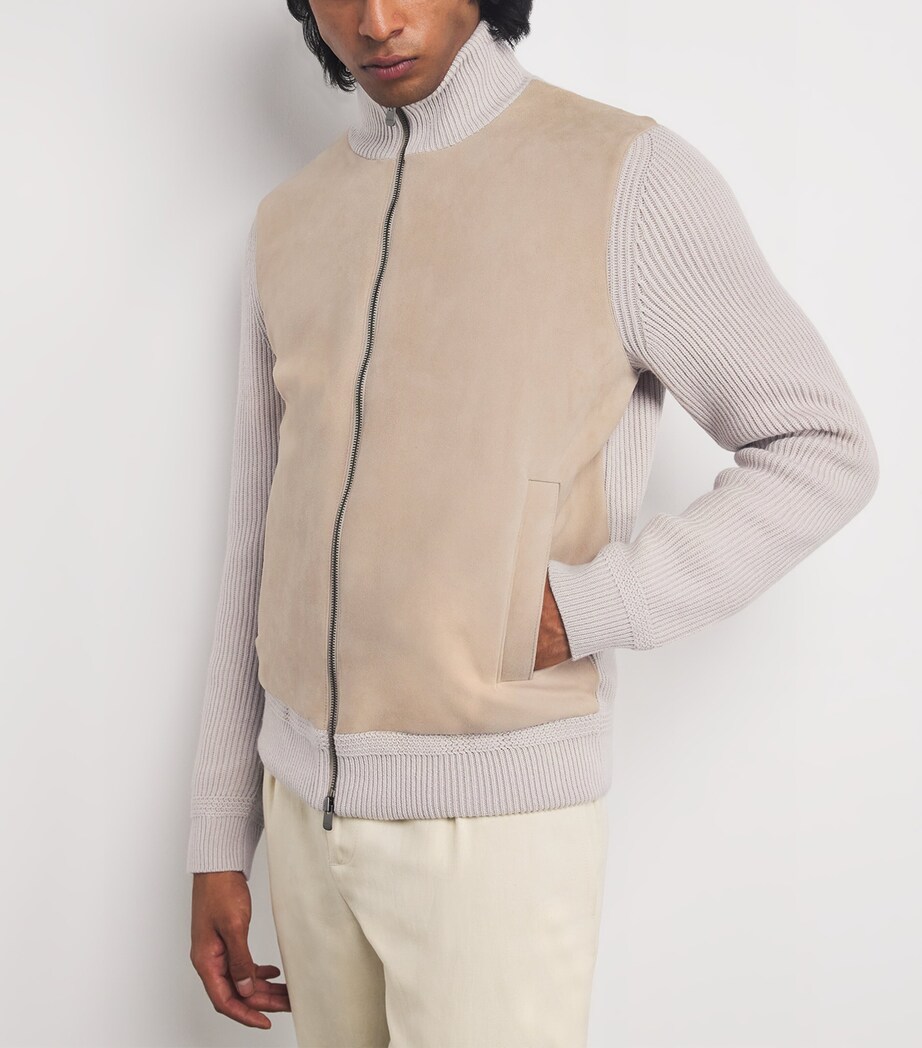Agnona Mens Cashmere Suede-Front Bomber Jacket Beige Moon Image 6