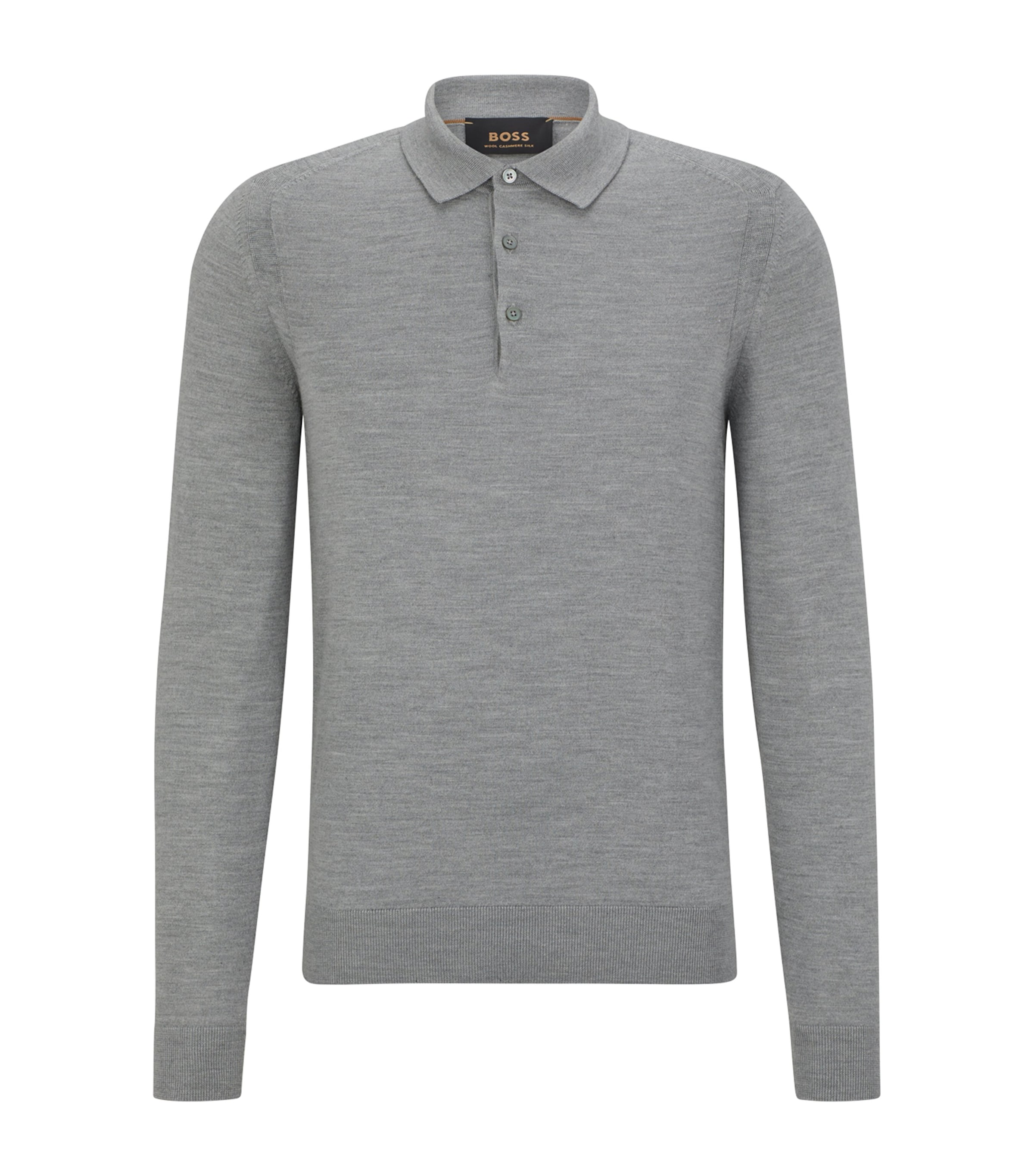 Hugo Boss Wool-cashmere-silk Polo Shirt In Silver