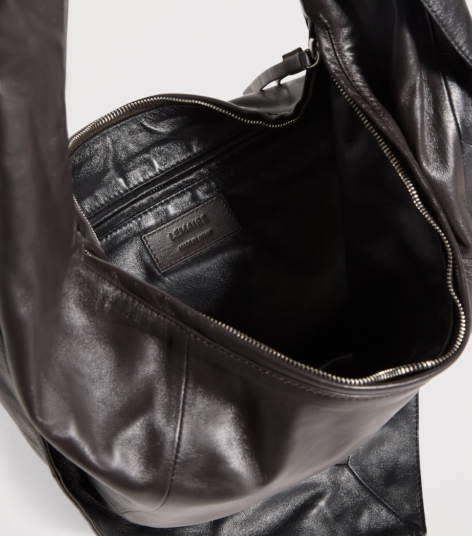Small Leather Scarf Shoulder Bag MU096 BLACK/DRK CHOC Image 4