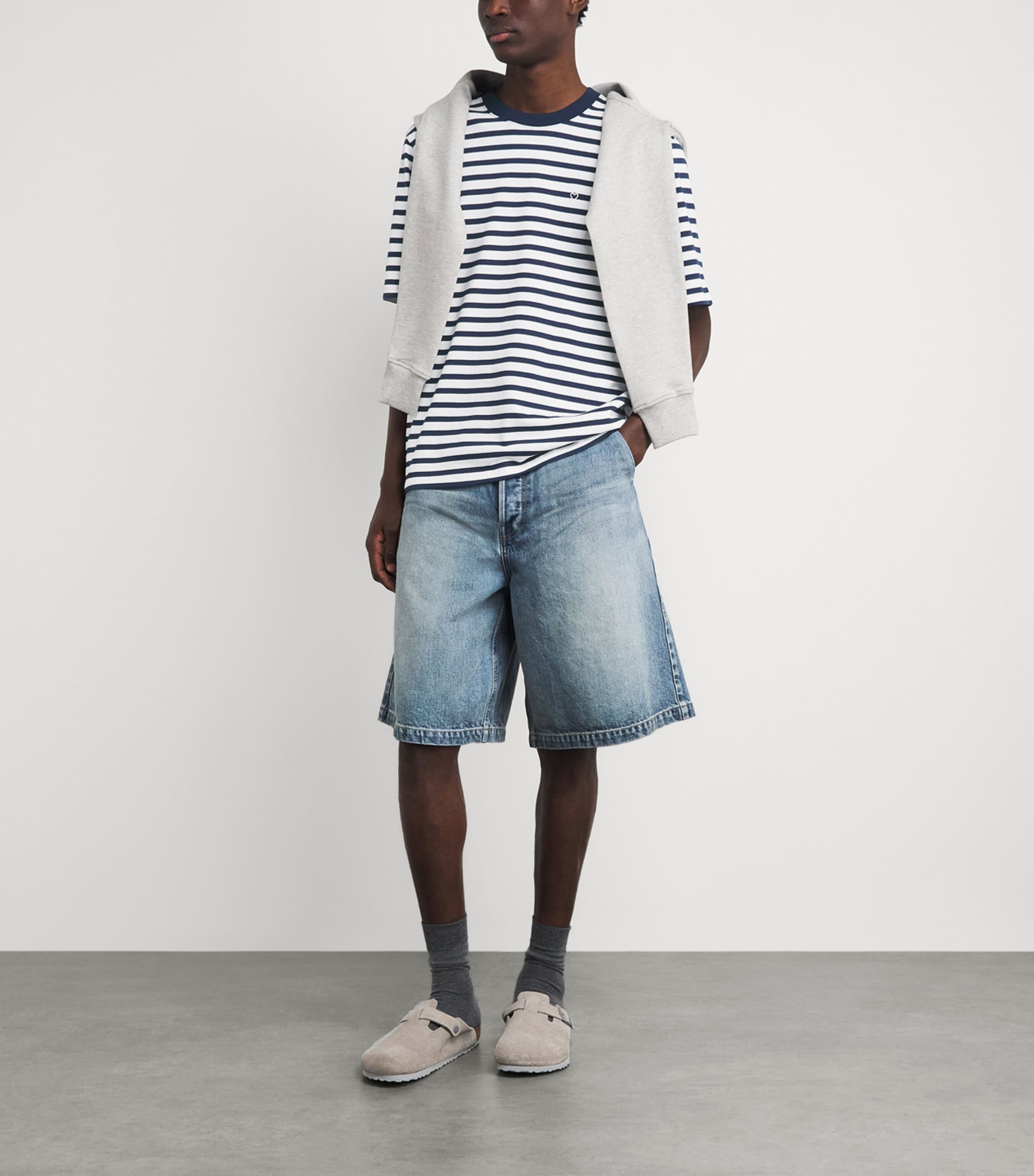 AMI Paris Mens Cotton Stripe Logo T-Shirt Encre/blanc Image 2