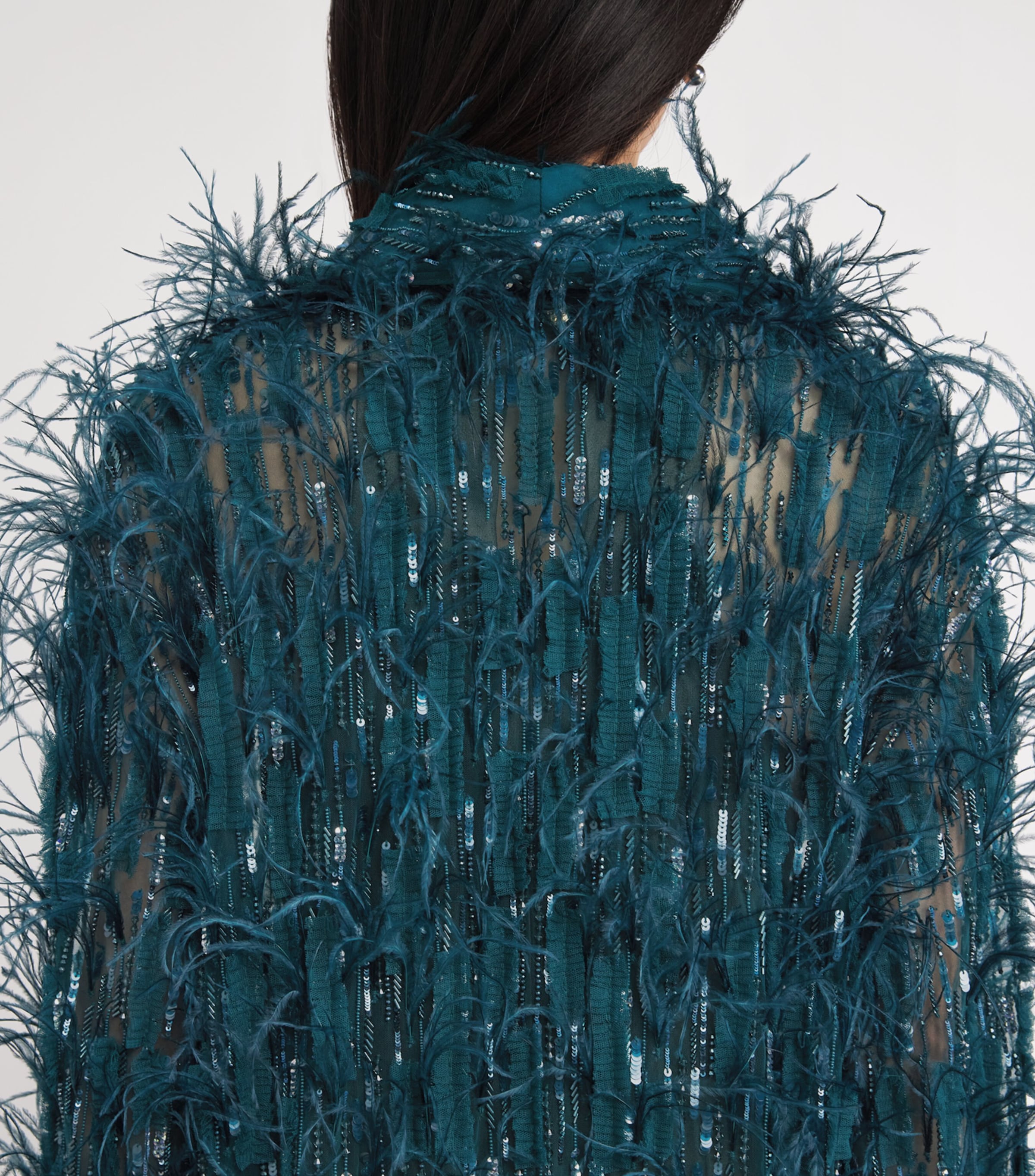 Embellished Feather Overcoat DARK TEAL Image 4