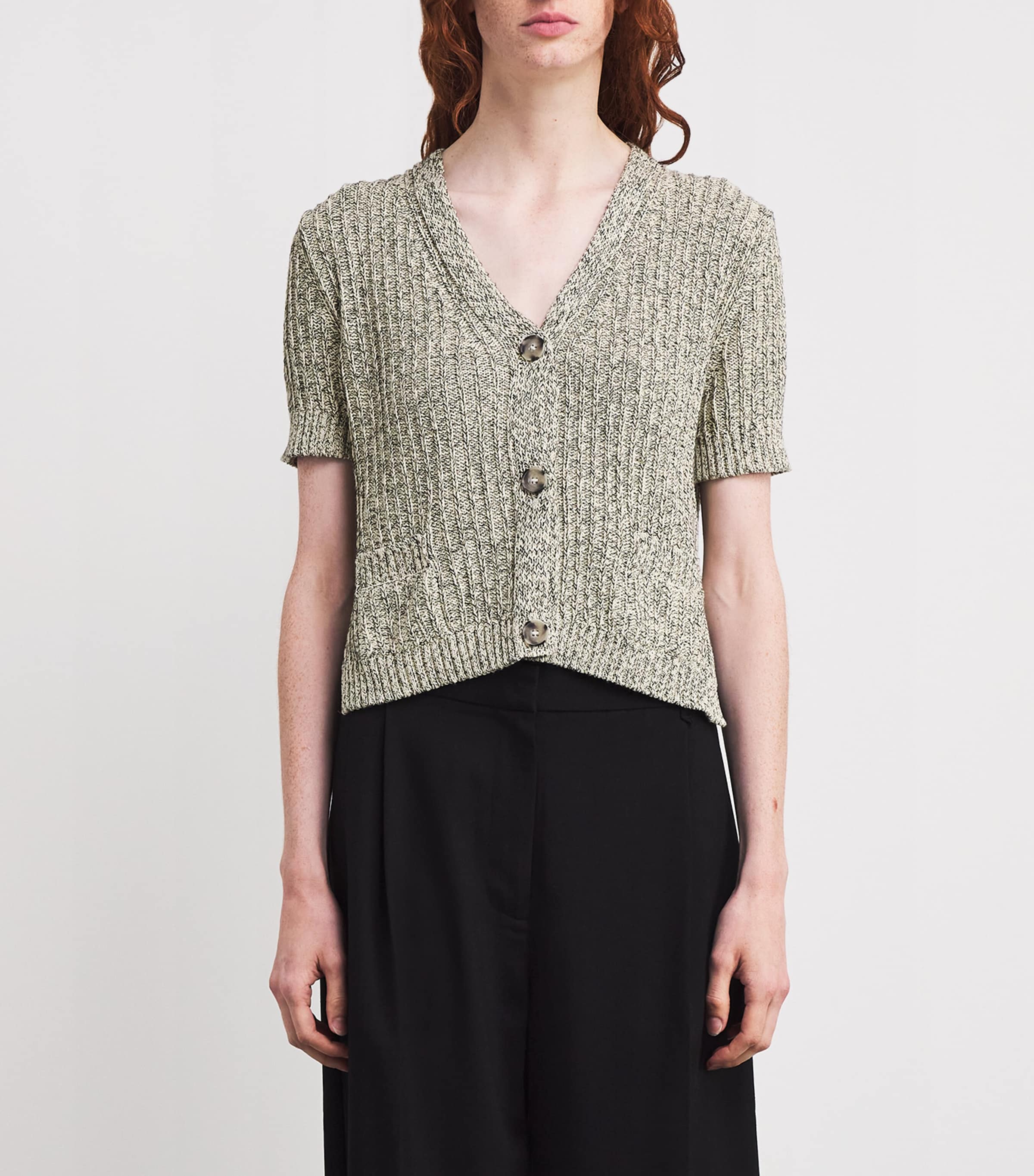 Ribbed Short-Sleeve Cardigan MILK Image 3