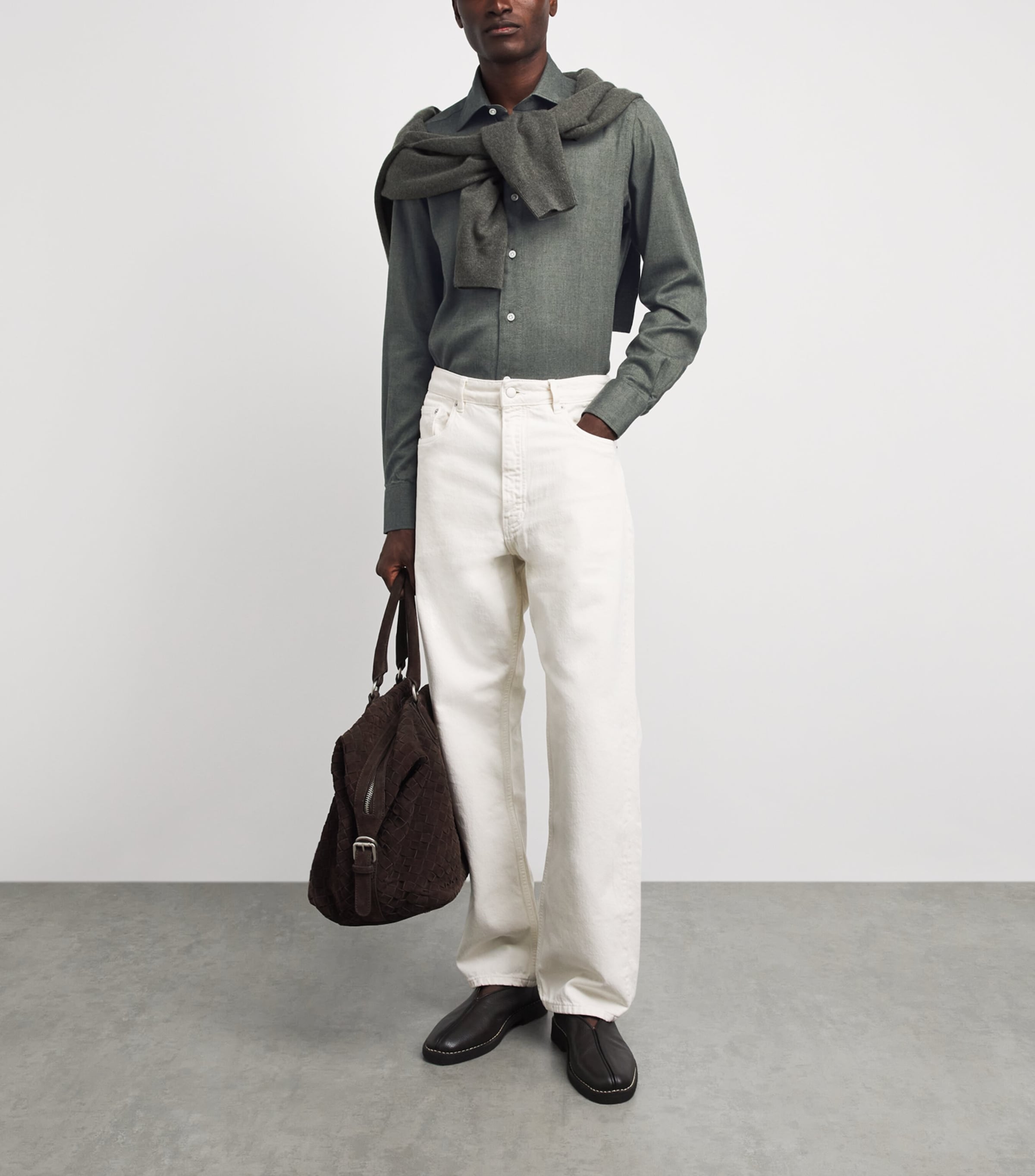 100HANDS Mens Herringbone Shirt Green Image 2