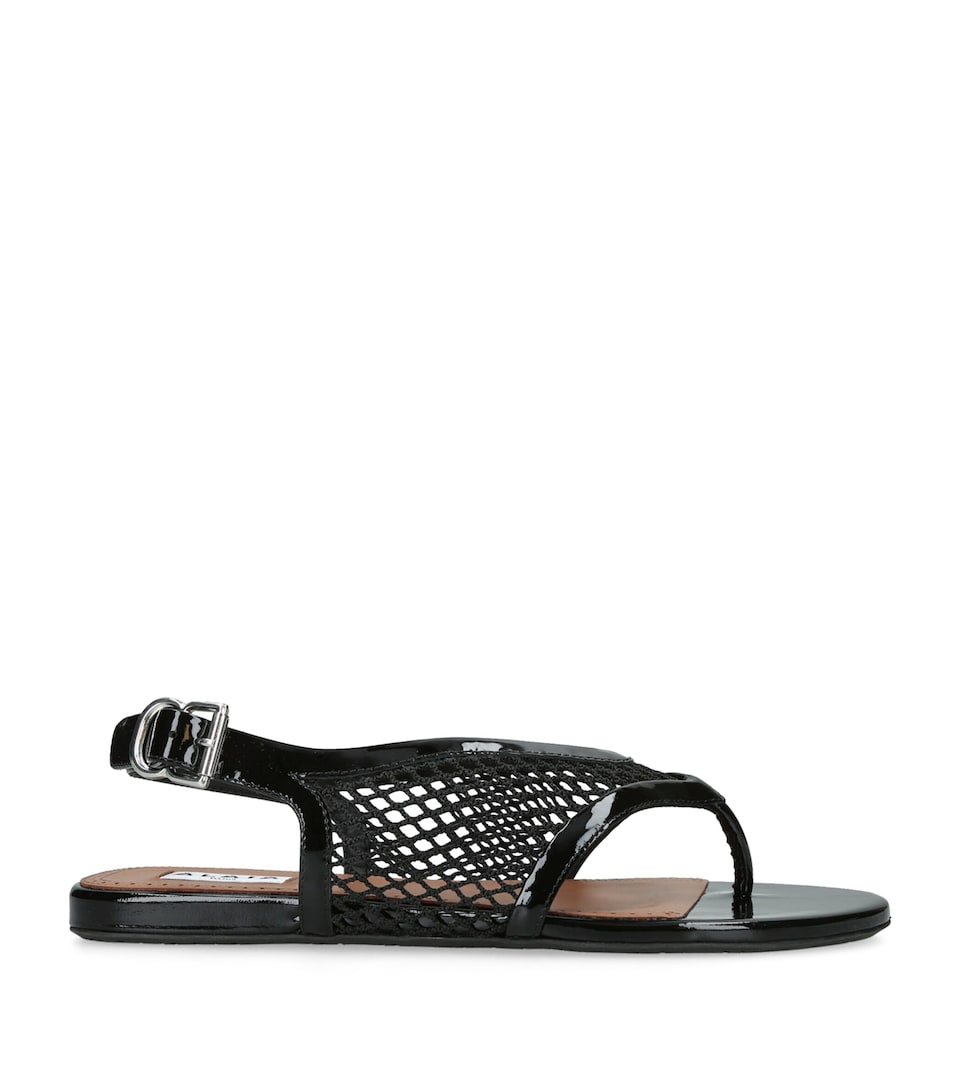 Alaïa Patent Leather Fishnet Sandals Black