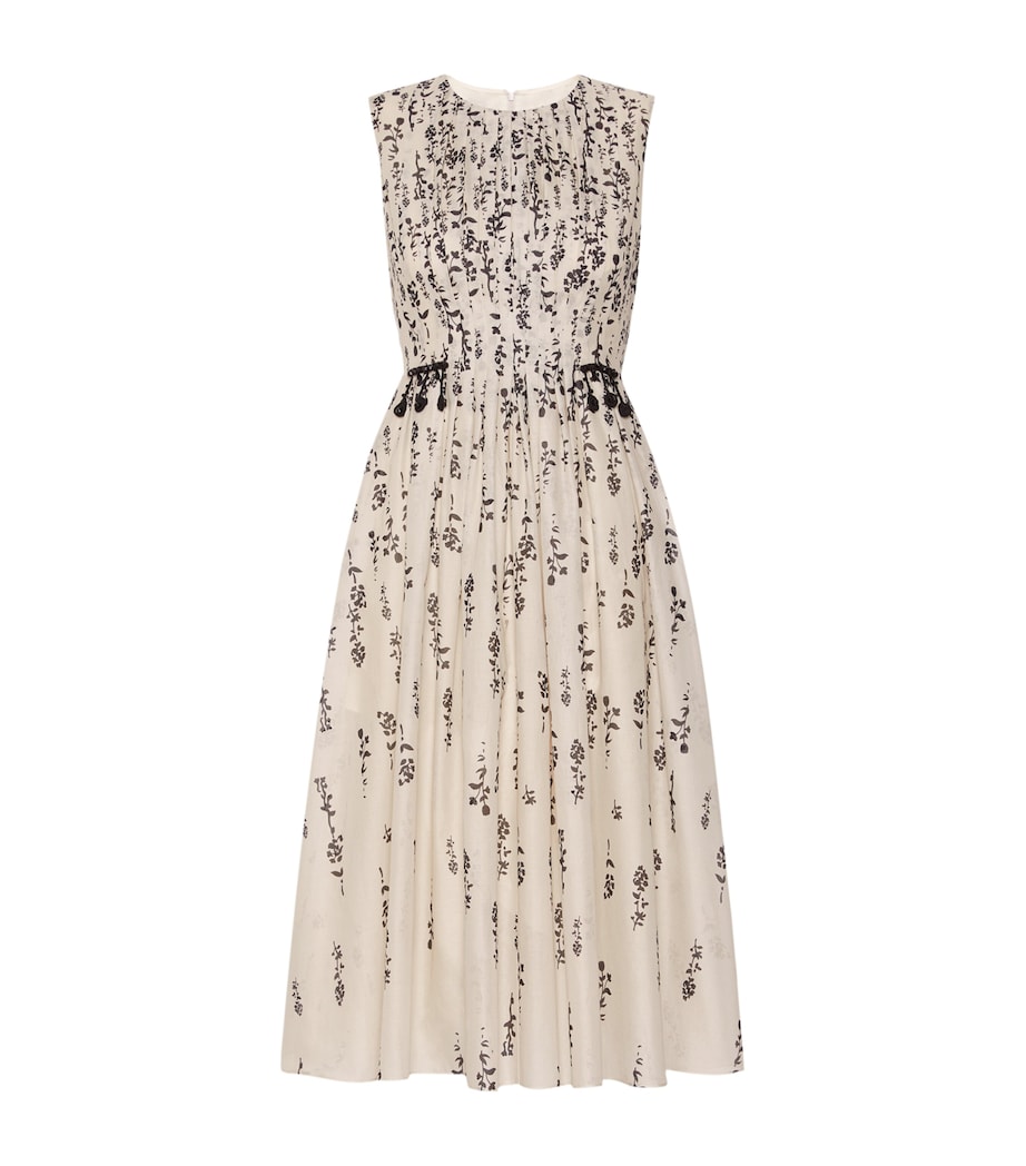 Max Mara Womens Cotton Floral Midi Dress Ecru Image 1