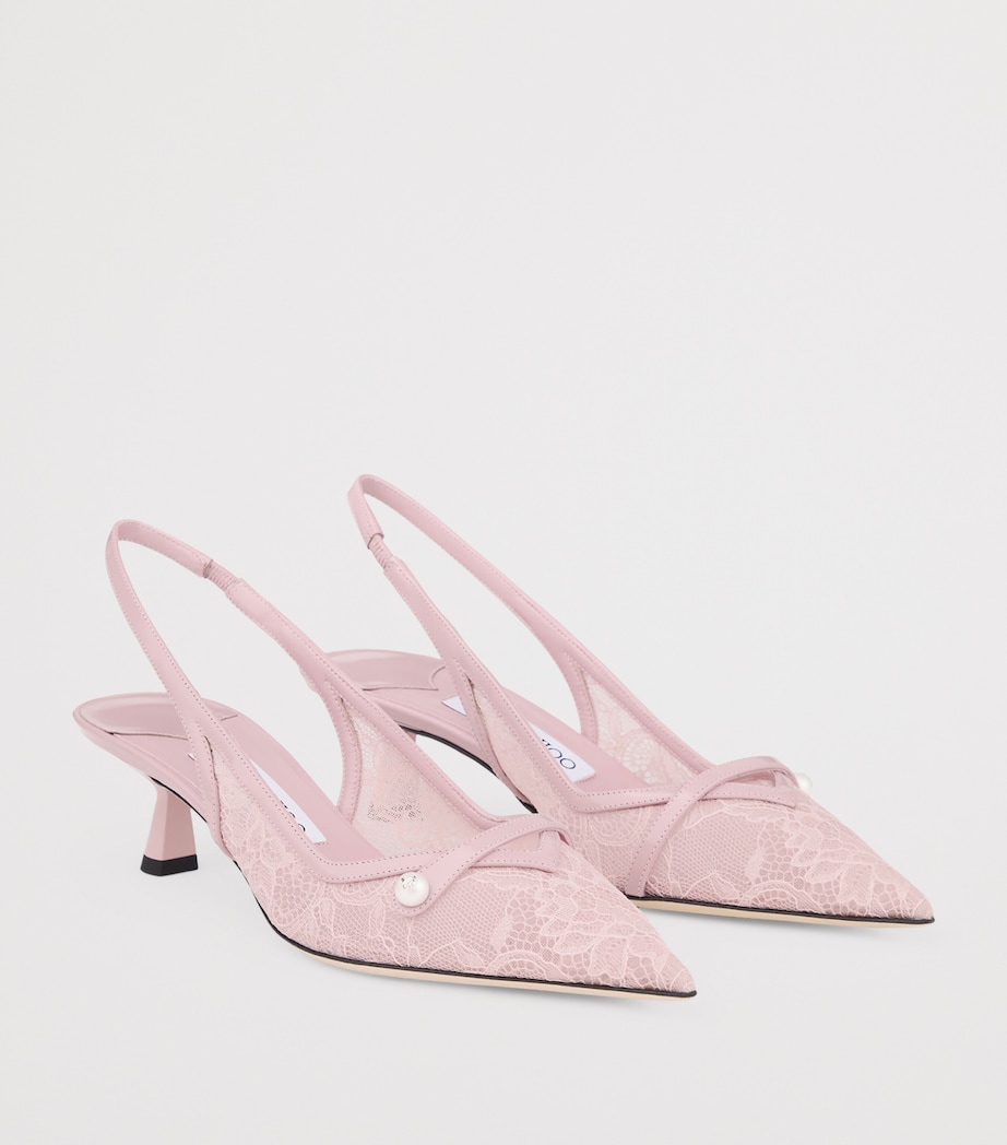 Amita 45 Lace-Leather Slingback Pumps ROSE/ROSE Image 2
