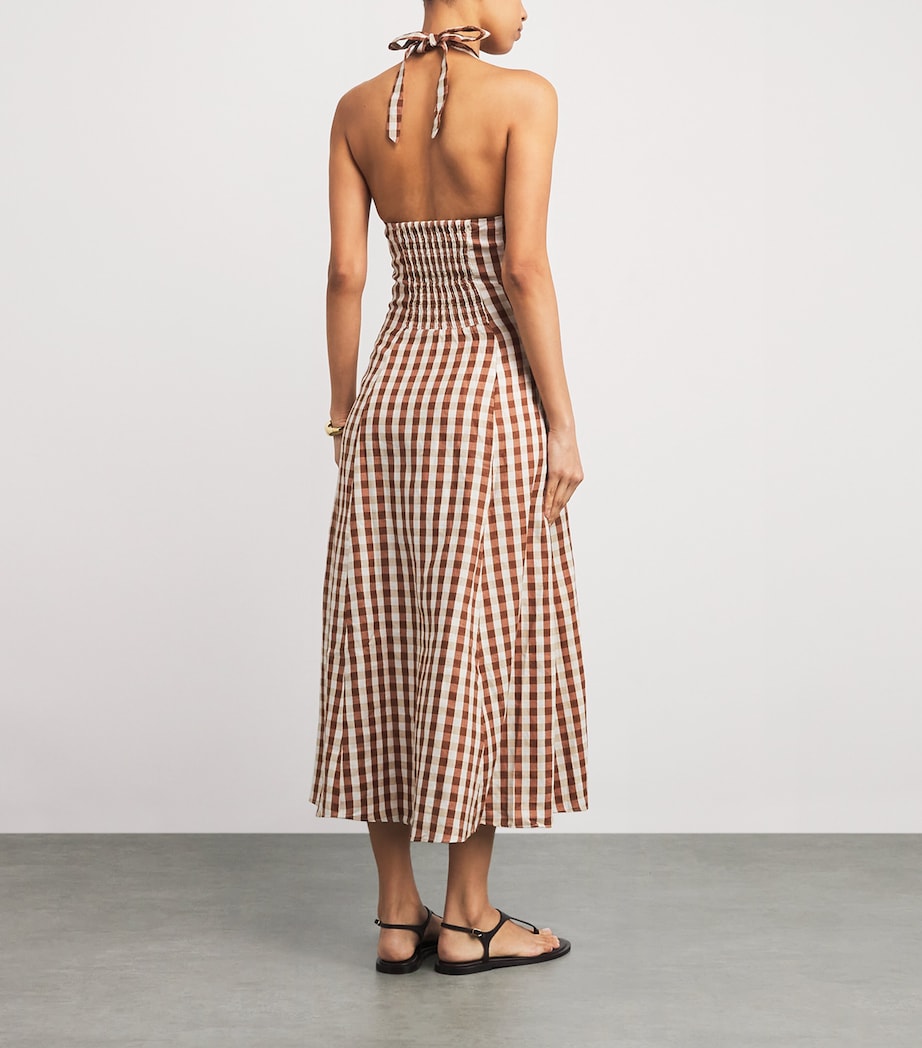 Linen Halterneck Marais Midi Dress GINGHAM CEDAR Image 3
