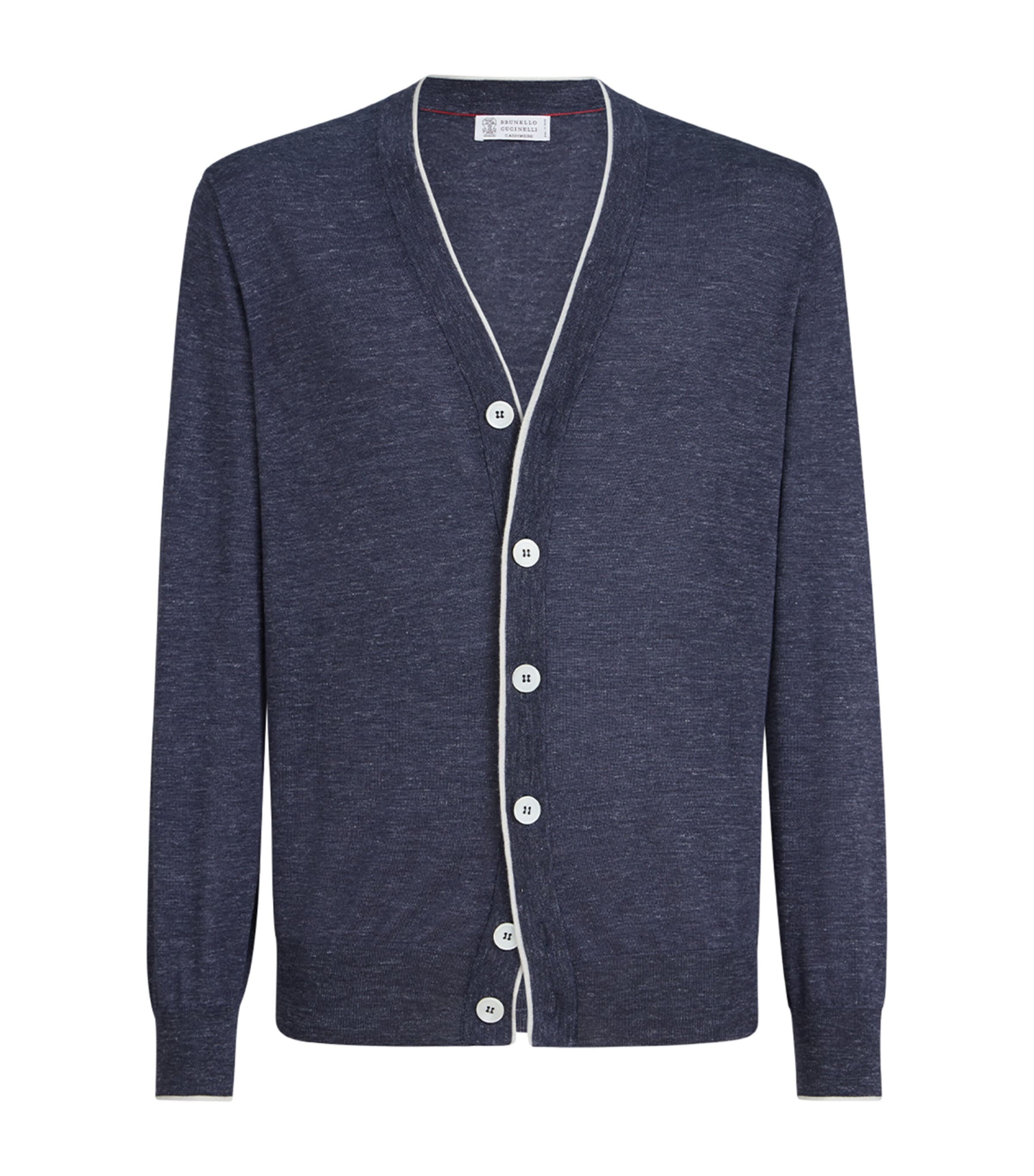 Brunello Cucinelli Mens Cashmere-Silk-Linen V-Neck Cardigan Image 1