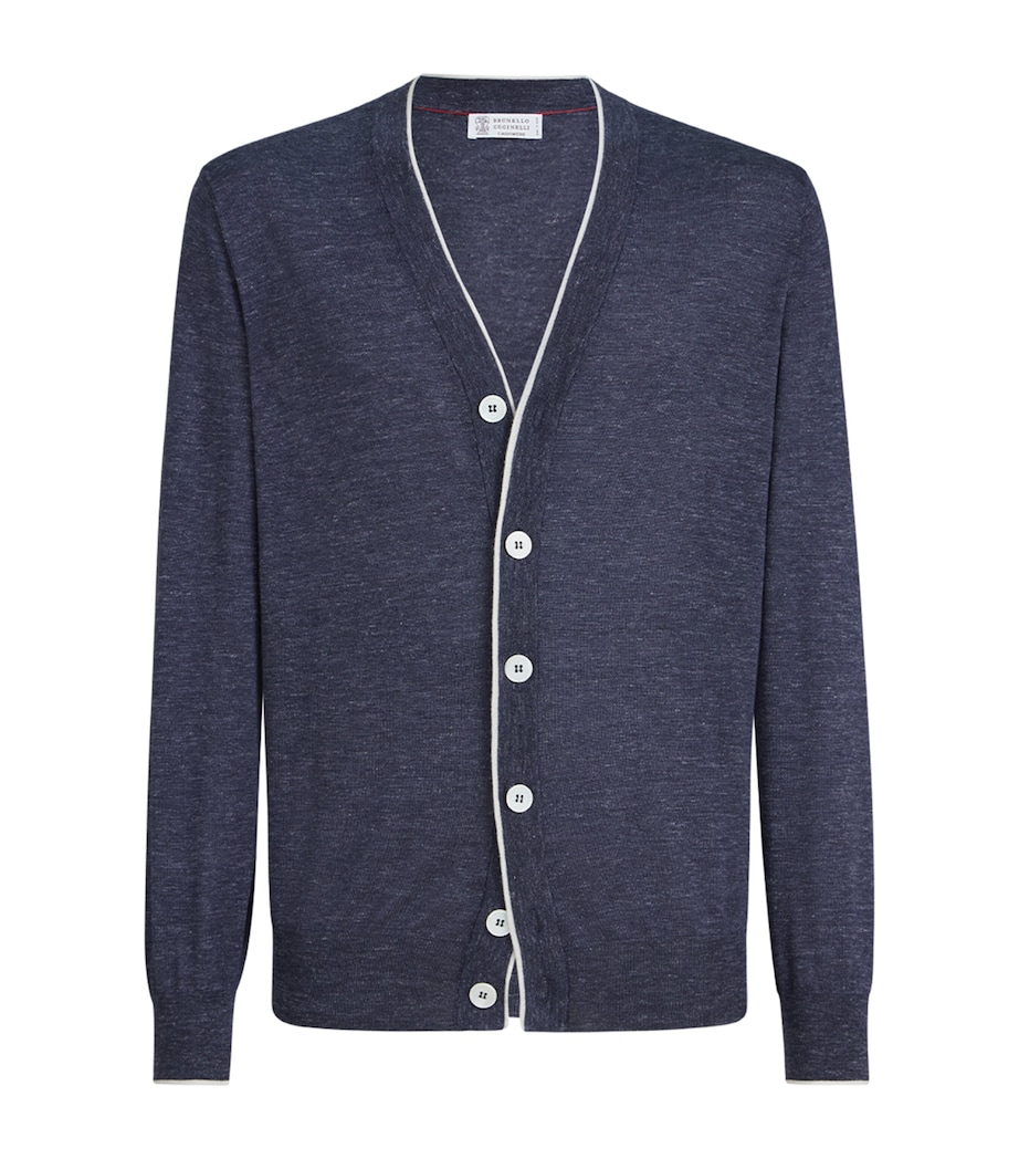 Brunello Cucinelli Mens Cashmere-Silk-Linen V-Neck Cardigan Image 1