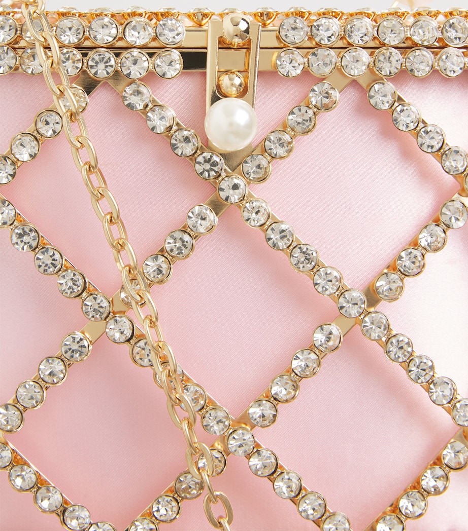 David Charles Rhinestone-Embellished Mesh Top-Handle Bag X Pink Image 4