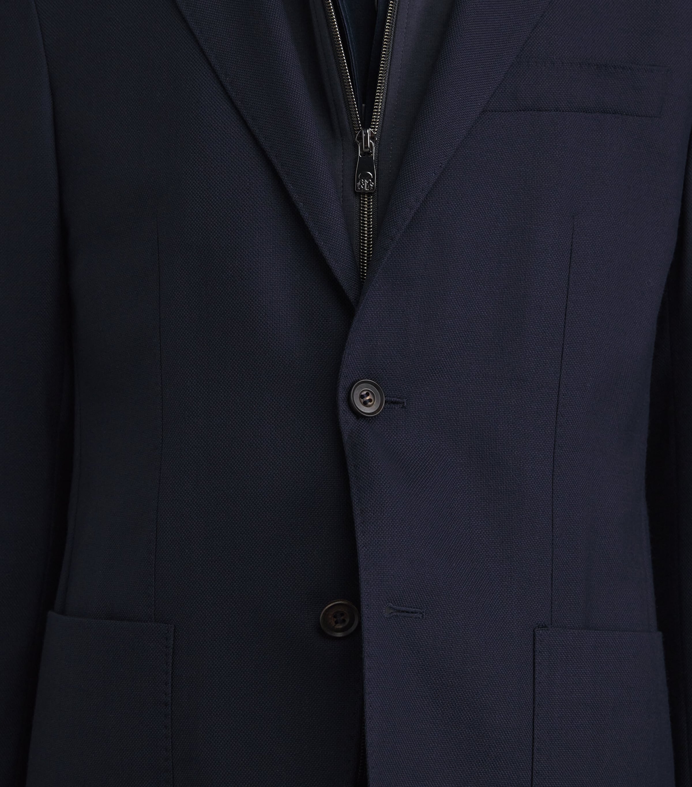 Corneliani Mens Embroidered Single-Breasted Blazer Navy Blue Image 3