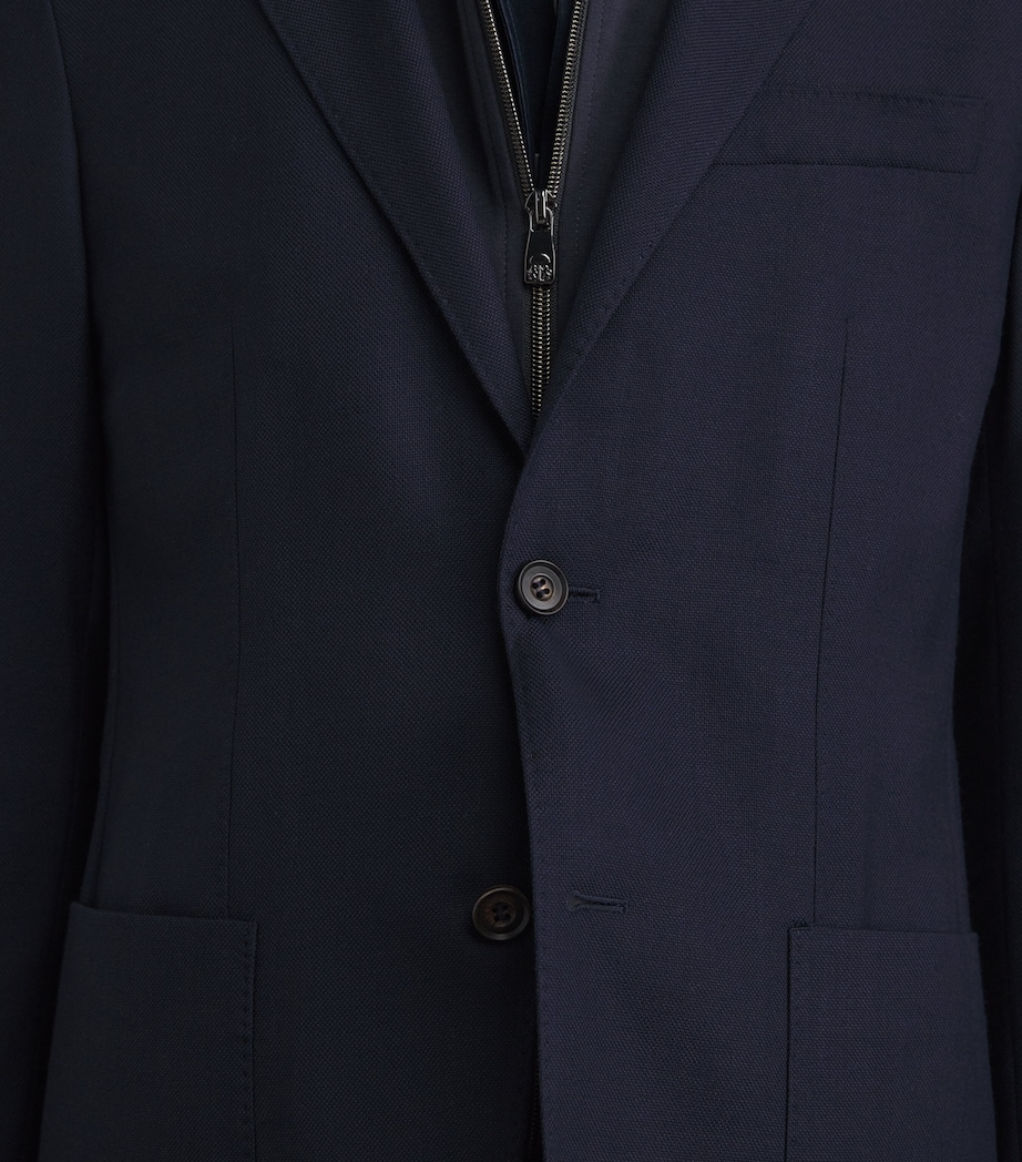 Corneliani Mens Embroidered Single-Breasted Blazer Navy Blue Image 3