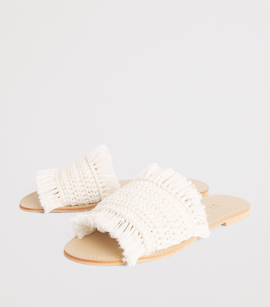 Cotton-Leather Woven Slides OFF WHITE Image 3