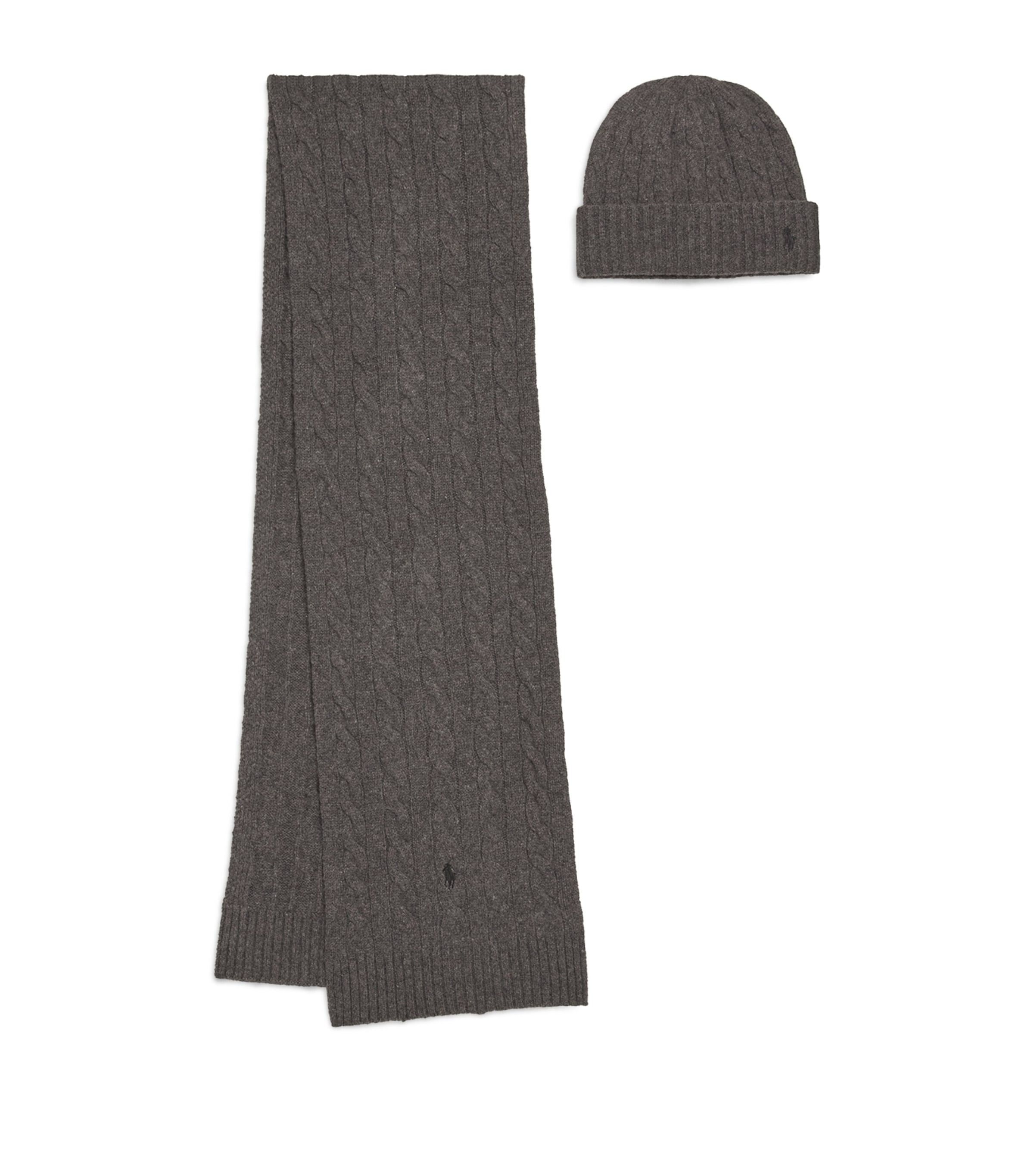 Cashmere Cable-Knit Hat and Scarf Set GREY Image 1