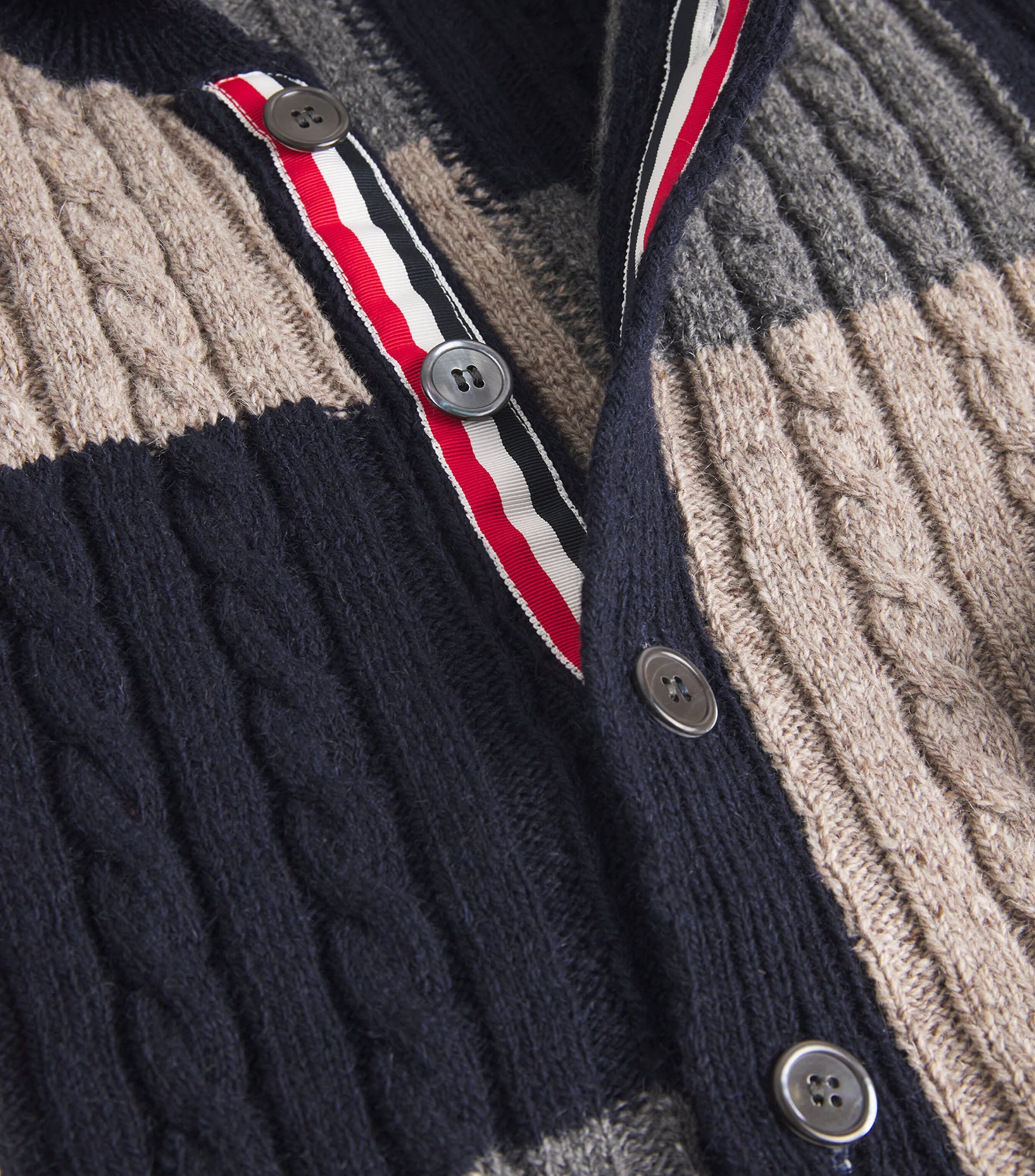 Wool-Mohair Patchwork Cardigan NAVY/GREY/BROWN Image 5