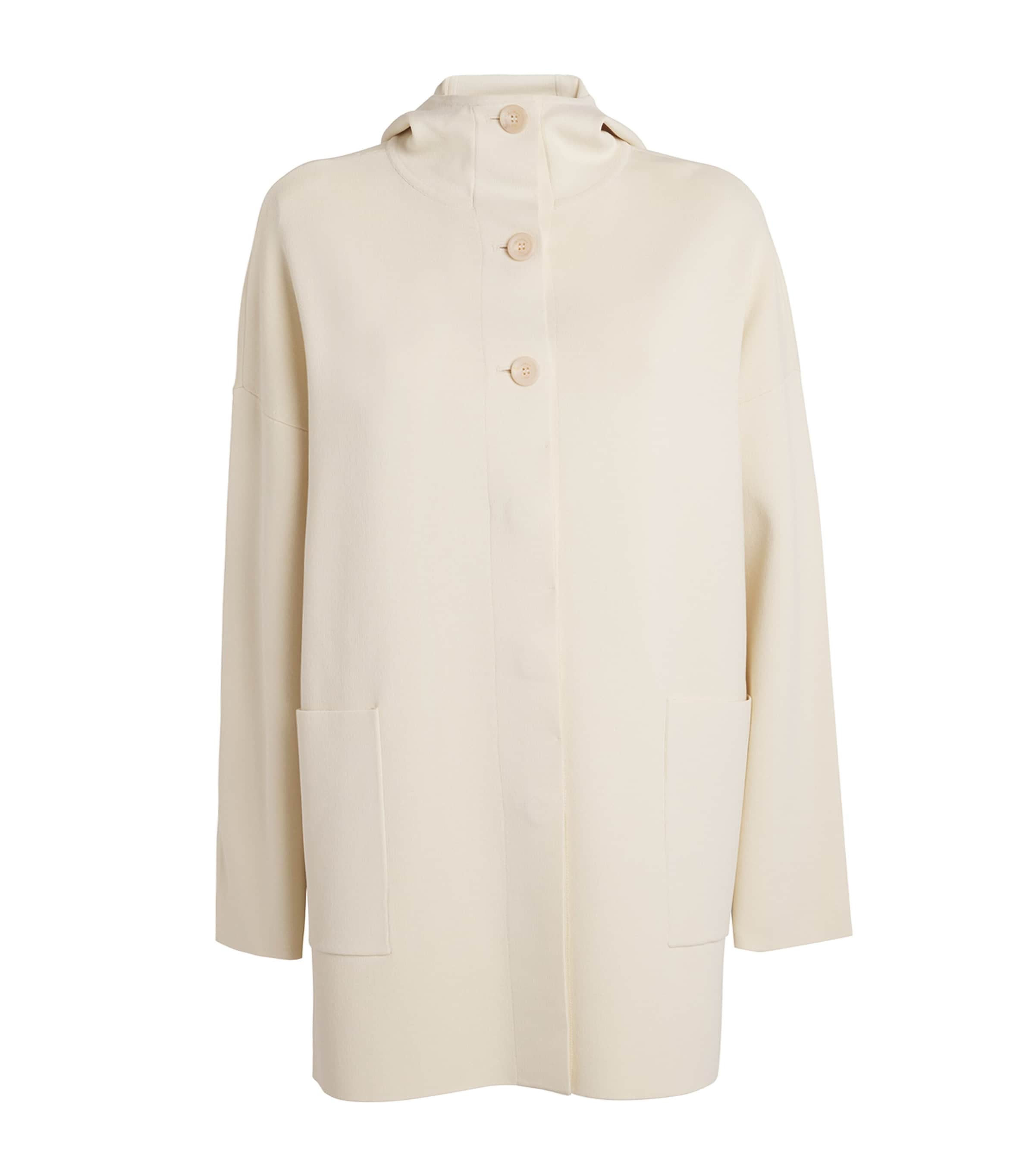 Max Mara Hooded Button-up Coat In Ivory