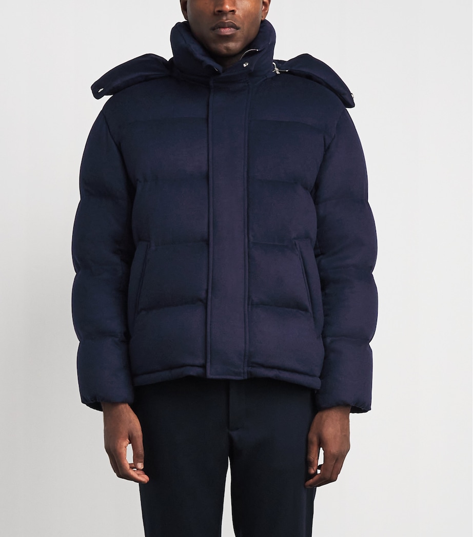 Alan Scott Mens Cashmere-Blend Quilted Down Coat Midnight Image 4