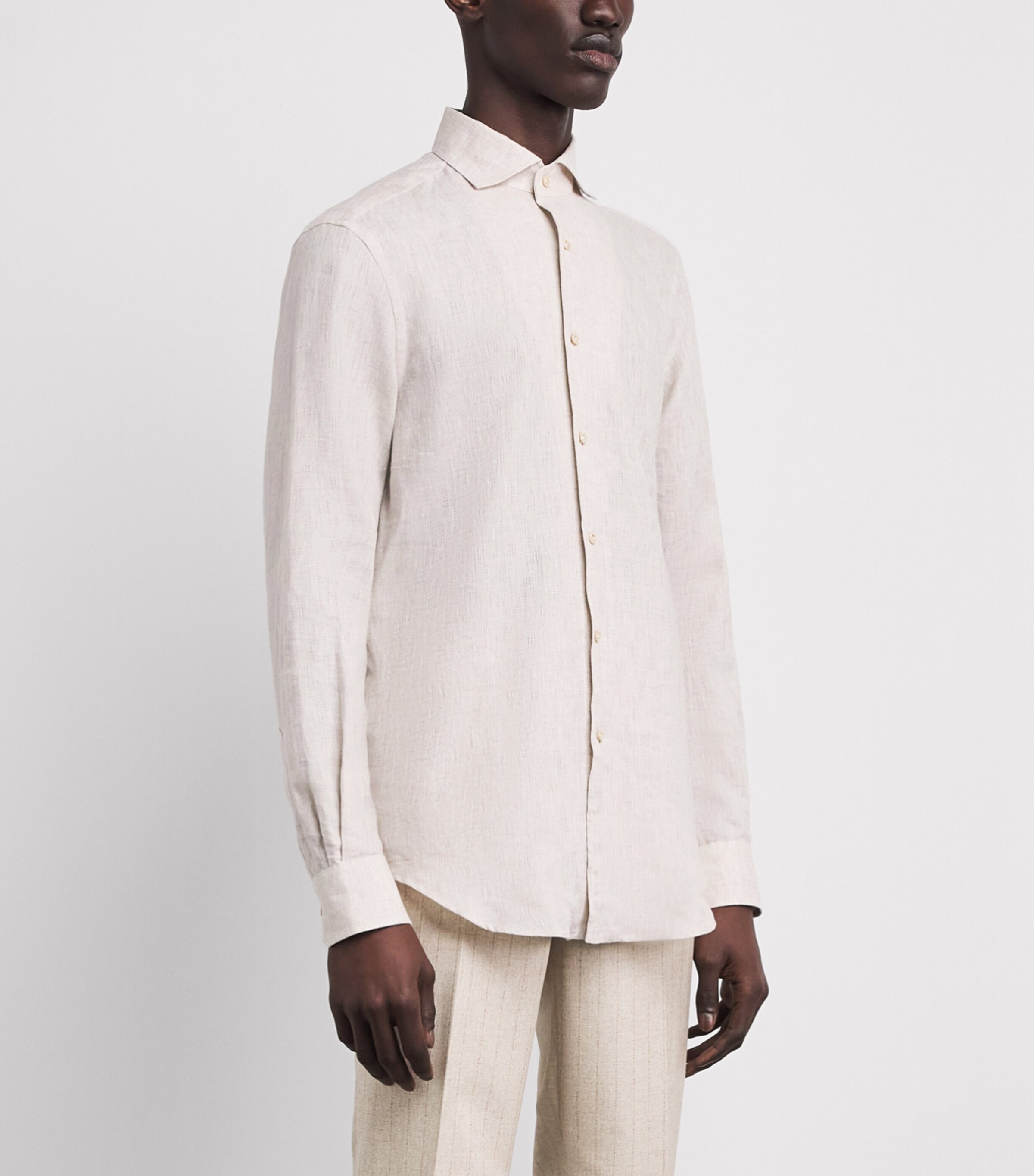 Pal Zileri Mens Linen Jacquard Shirt Light Brown Image 4