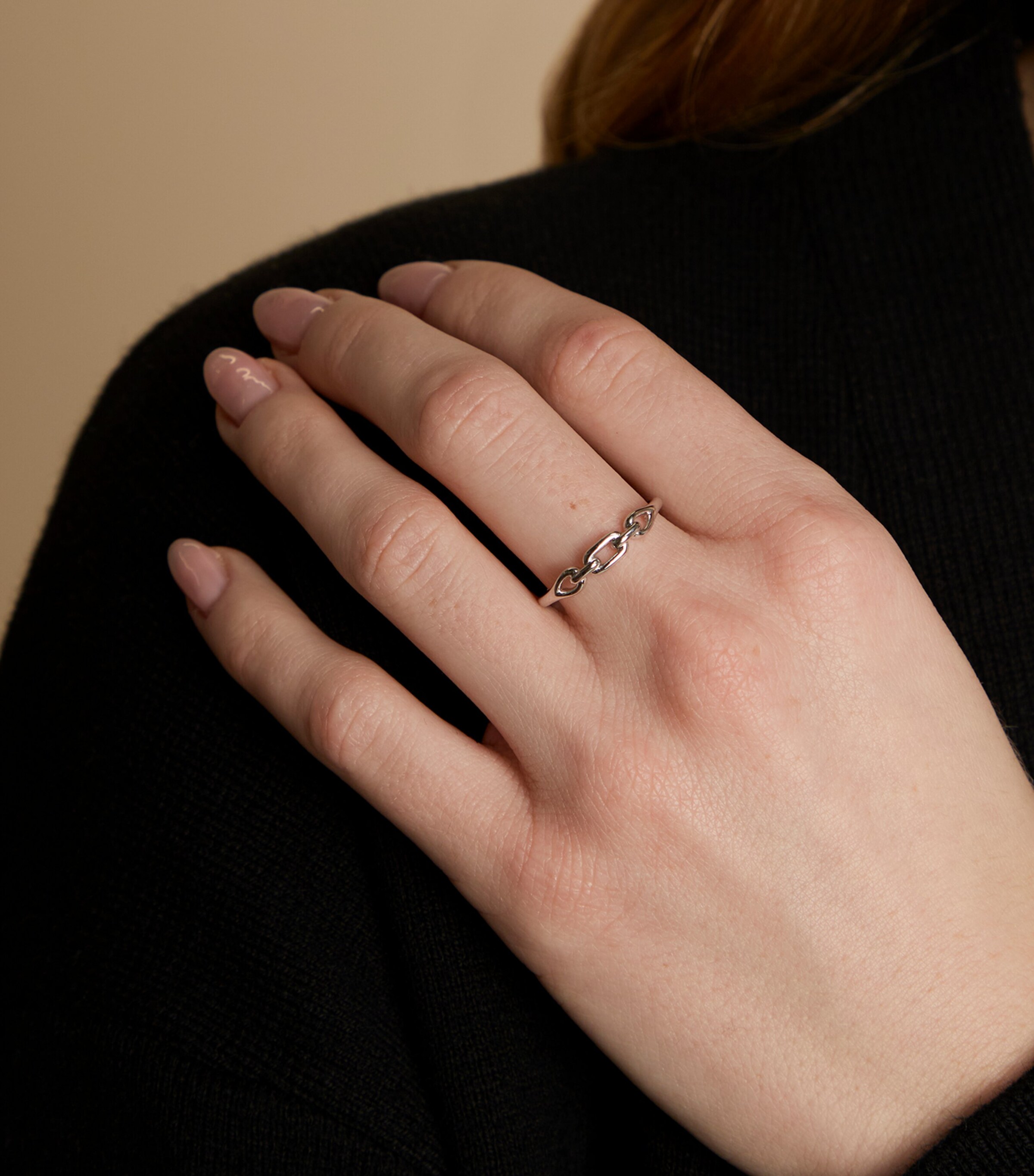 Astrid & Miyu Rhodium-Plated Silver Links Ring Silver Image 2