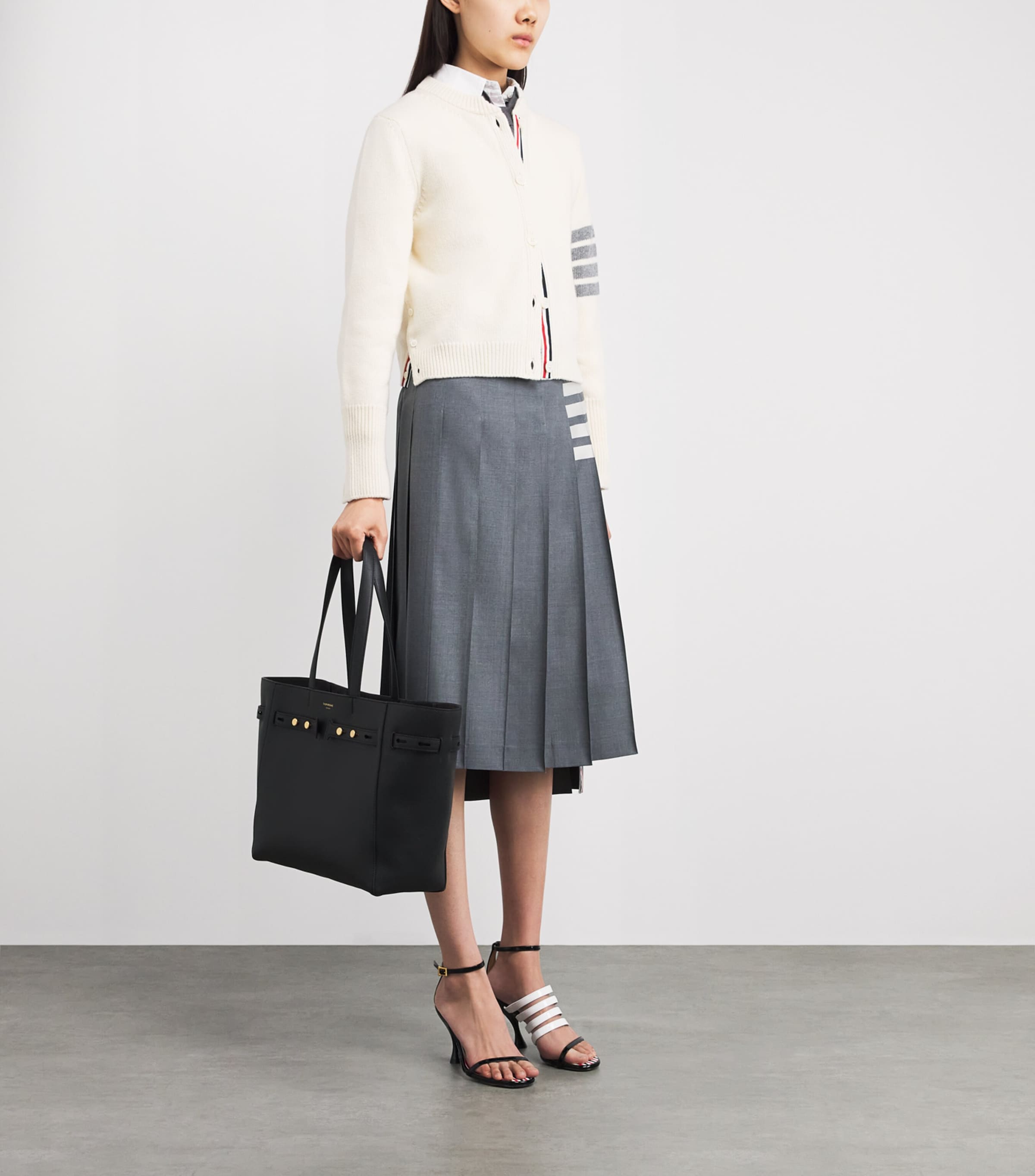 Thom Browne Patent Leather 4-Bar Heeled Sandals 90 Blk/wht Image 2