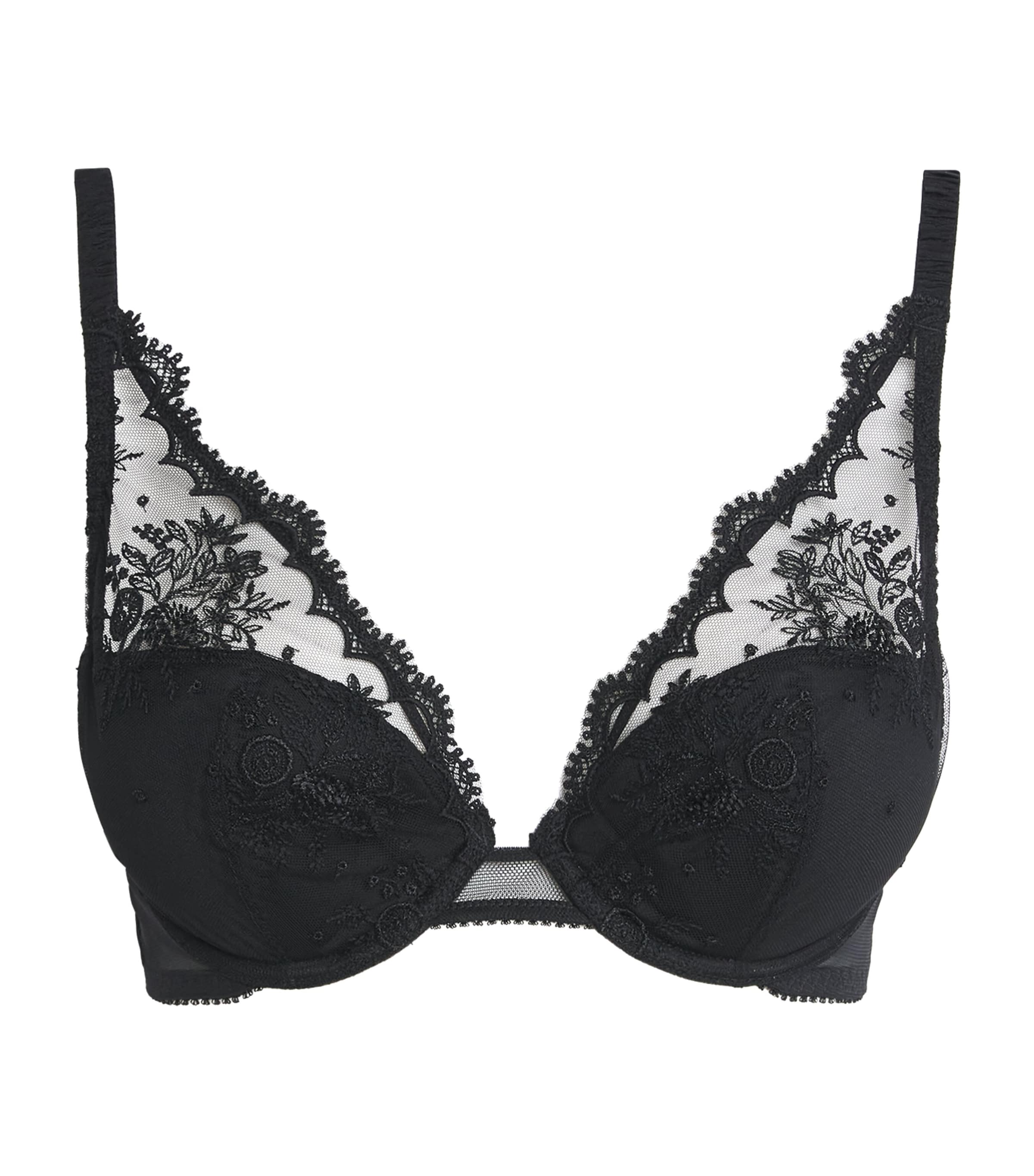 Simone Perele Womens Lace Intrigue Plunge Push-Up Bra Noir Image 1