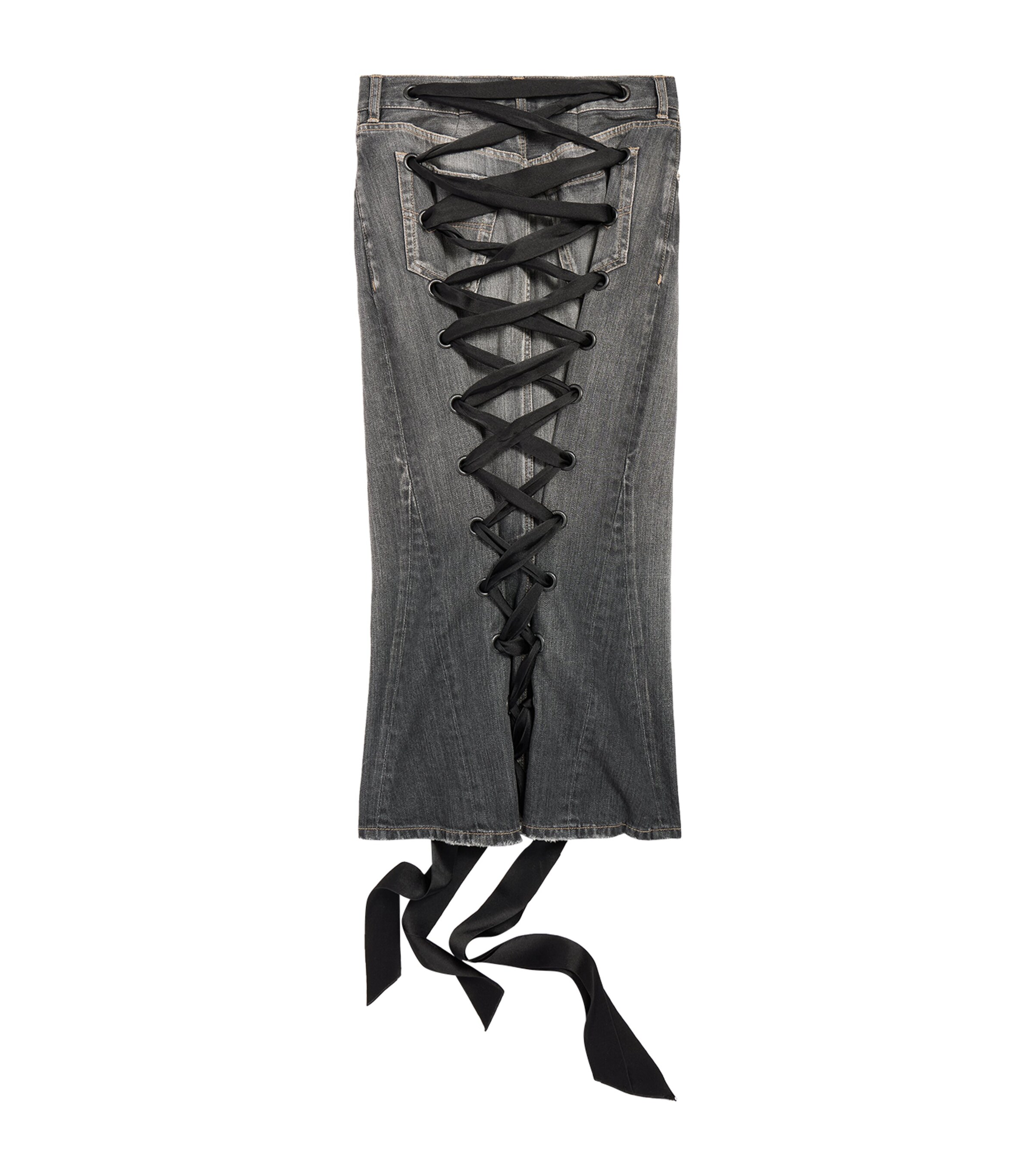 Balenciaga Lace-Back Denim Midi Skirt | Harrods US