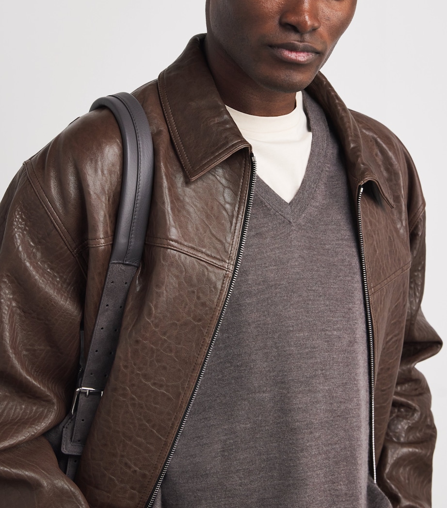 Leather Bomber Jacket CAFE Image 6