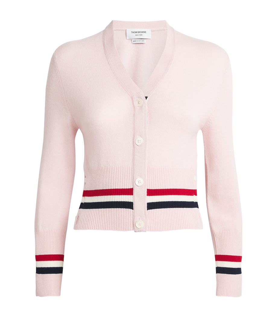 Thom Browne Womens Cashmere V-Neck Cardigan Light Pink Image 1