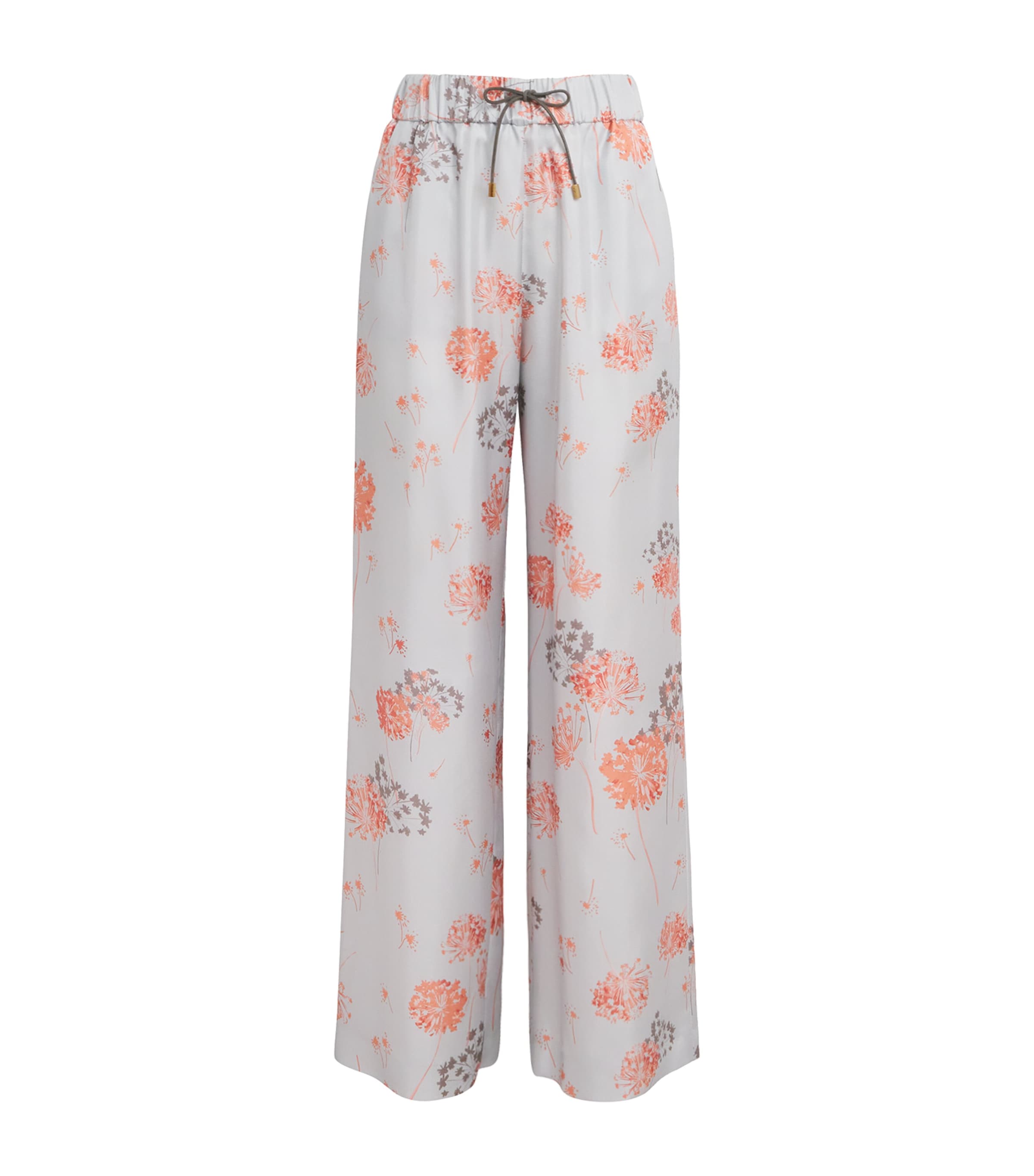 Colombo Womens Silk Floral Wide-Leg Trousers Flower Print Blue Sky Image 1