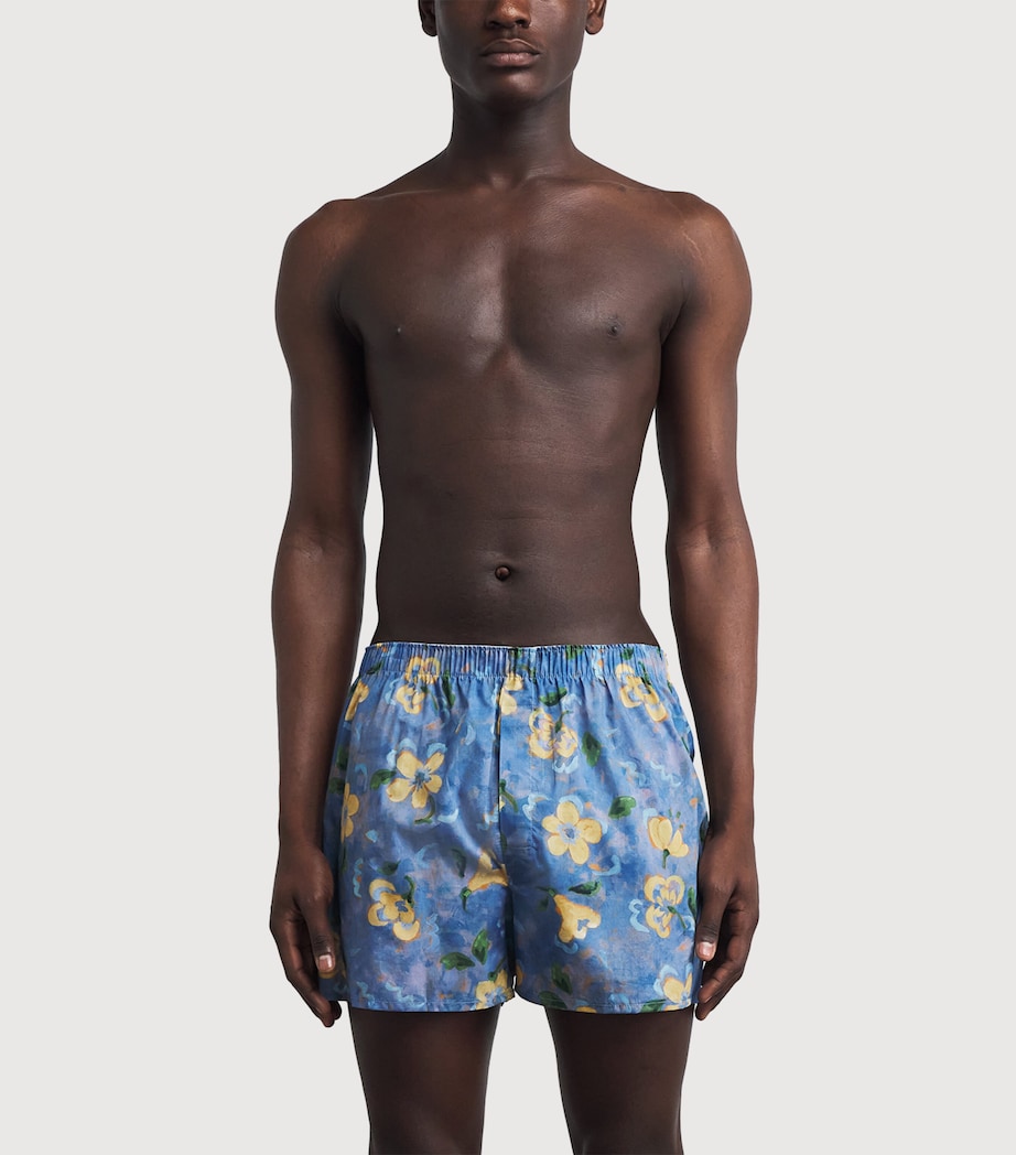 Sunspel Mens Cotton Printed Boxer Shorts Buxc Blue Tulip Image 2