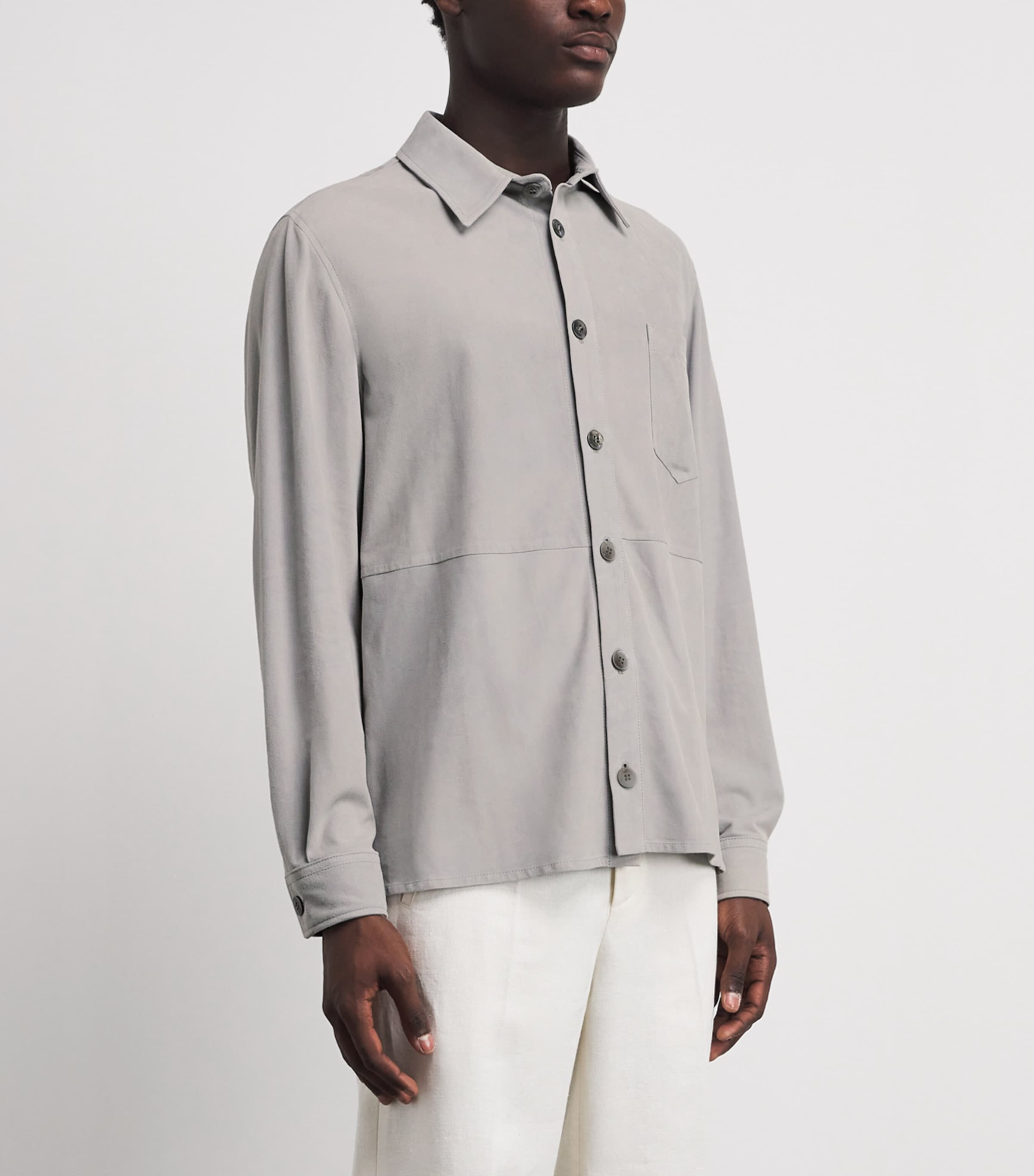 Paul & Shark Mens Aqua Suede Overshirt Light Grey Image 4