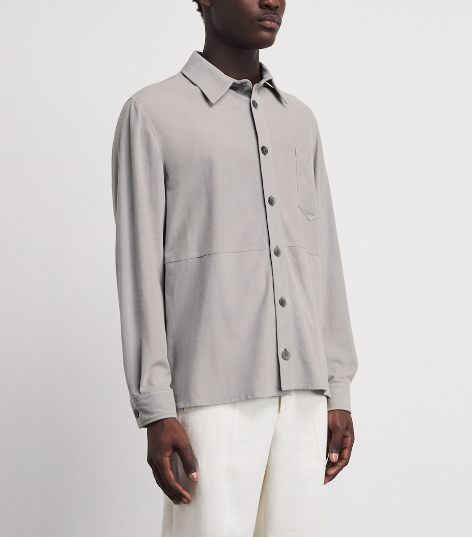 Paul & Shark Mens Aqua Suede Overshirt Light Grey Image 4