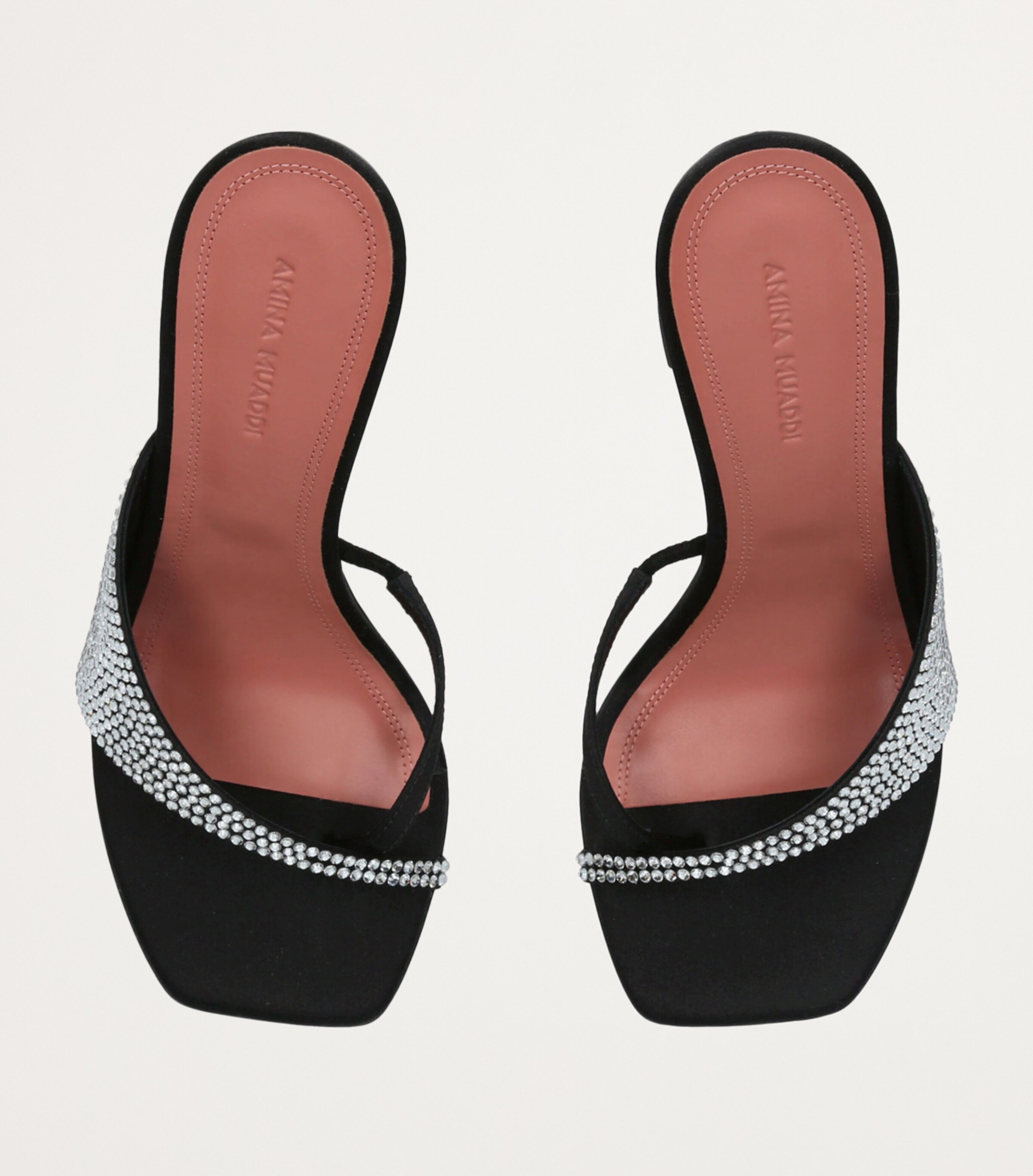 Amina Muaddi Satin Shiona Mules 95 Blk/white Image 4