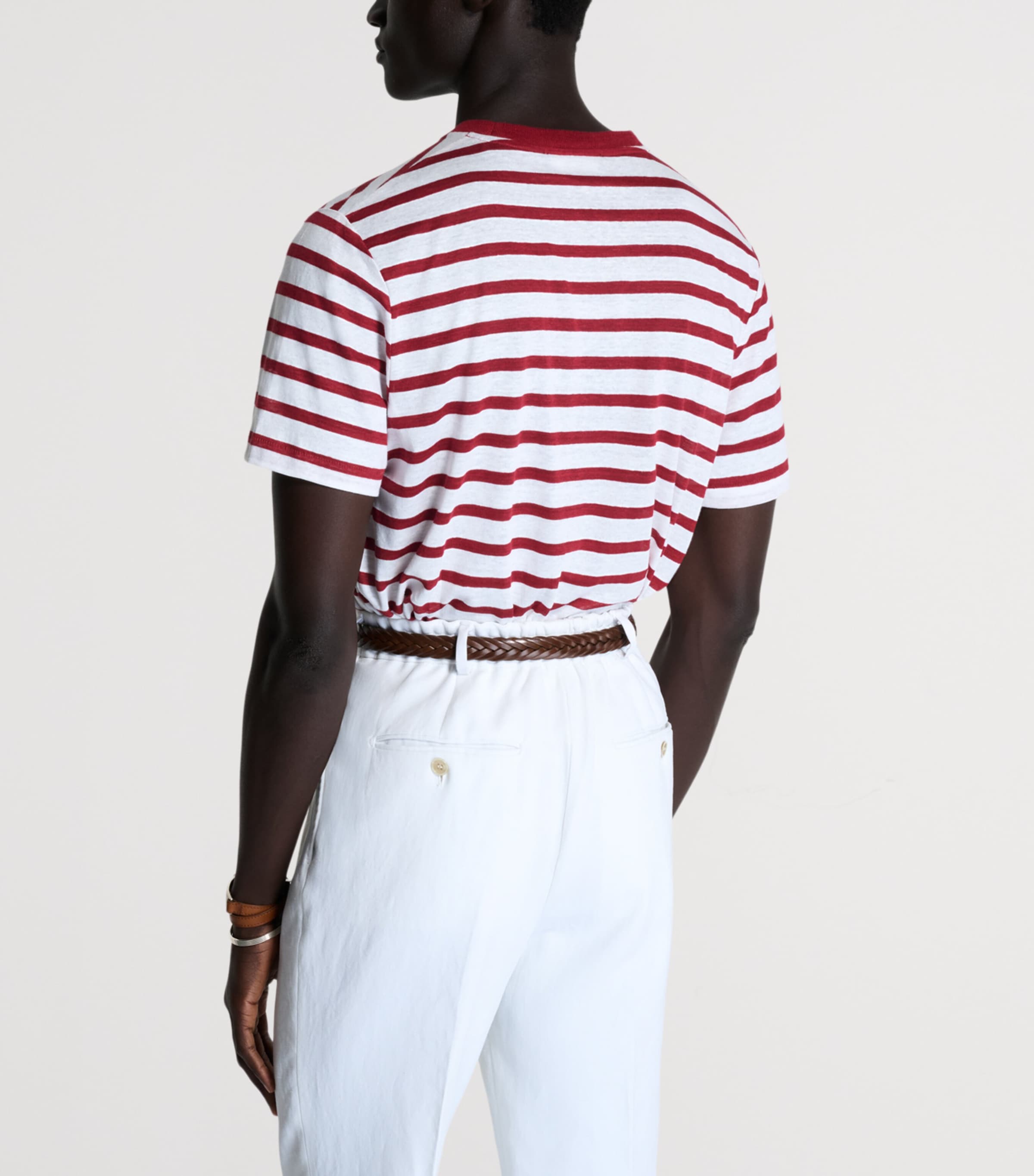 Dunhill Mens Linen-Cotton Stripe T-Shirt Image 3