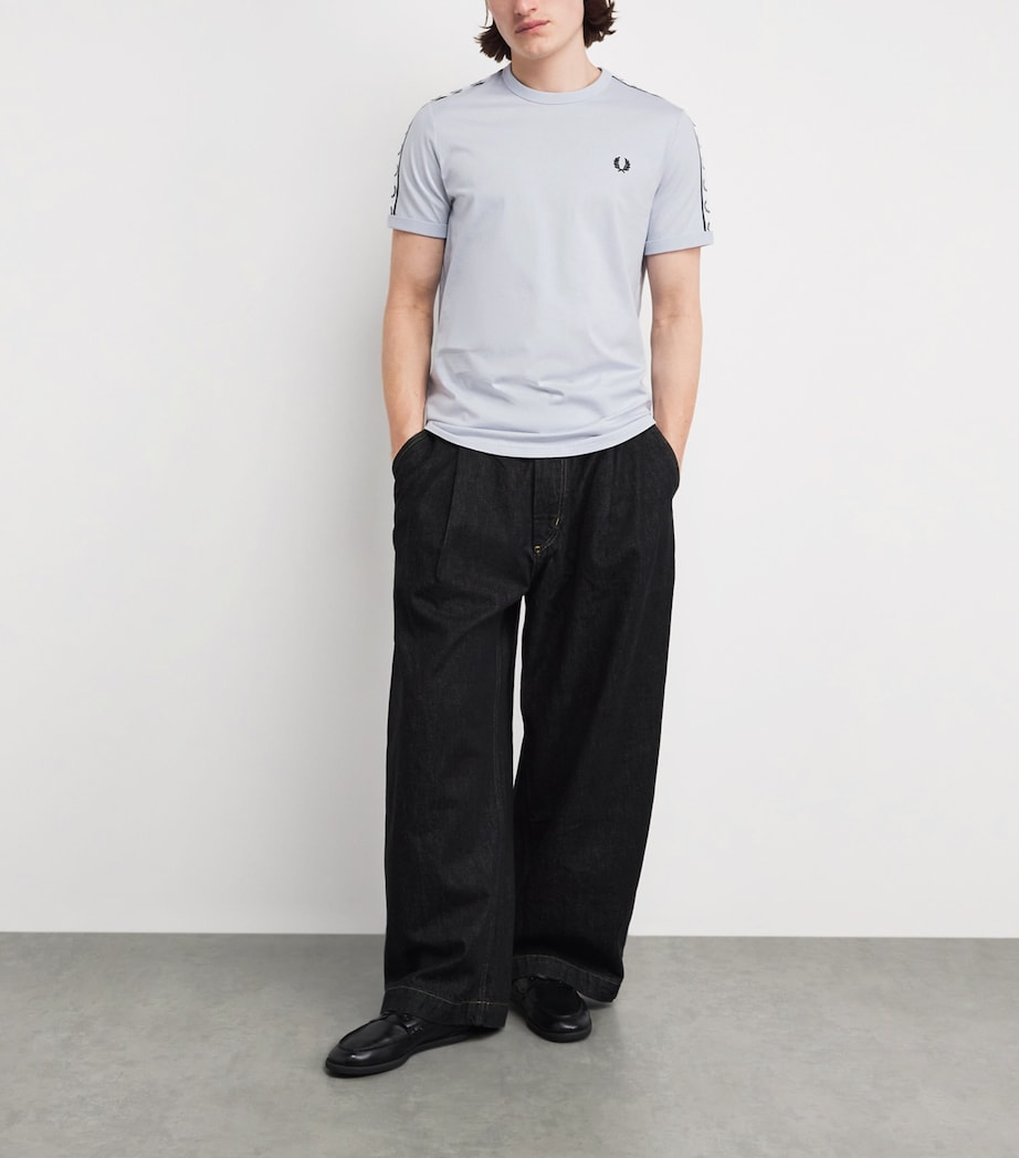 Fred Perry Mens Cotton Tape Ringer T-Shirt Dusky Blue Image 2