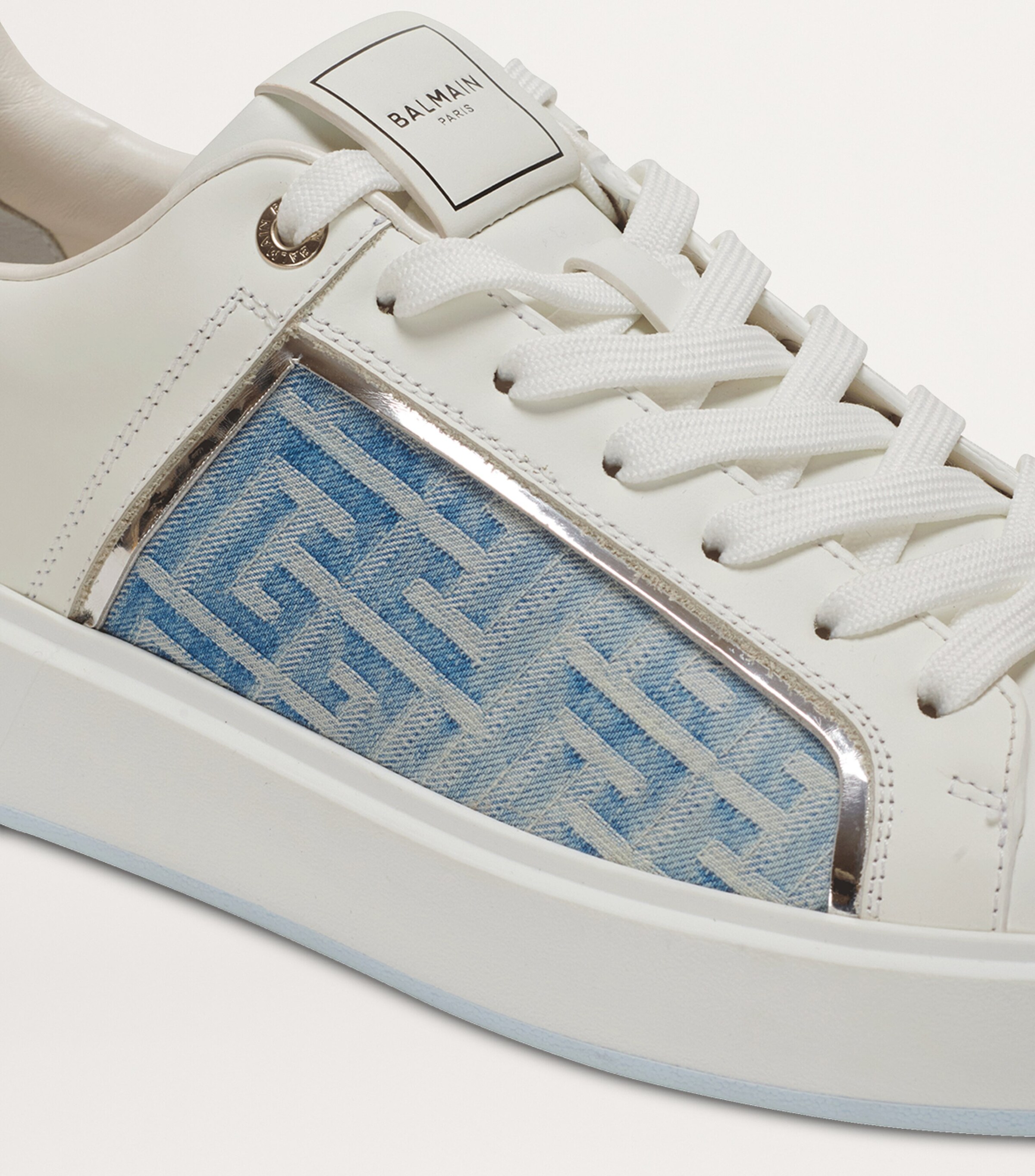 Balmain Leather-Denim B-Court Sneakers Bleu Denim/blanc Image 11